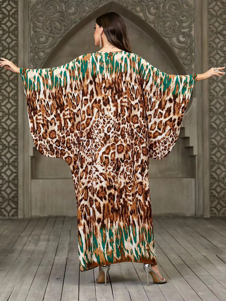 Emerald Safari Kaftan – Animal Print, Silky Soft, One Size
