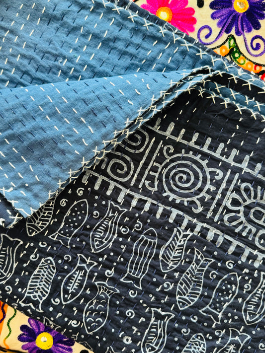 Moon Fish – Handmade Kantha Quilt | 100% Cotton | Collector’s Edition