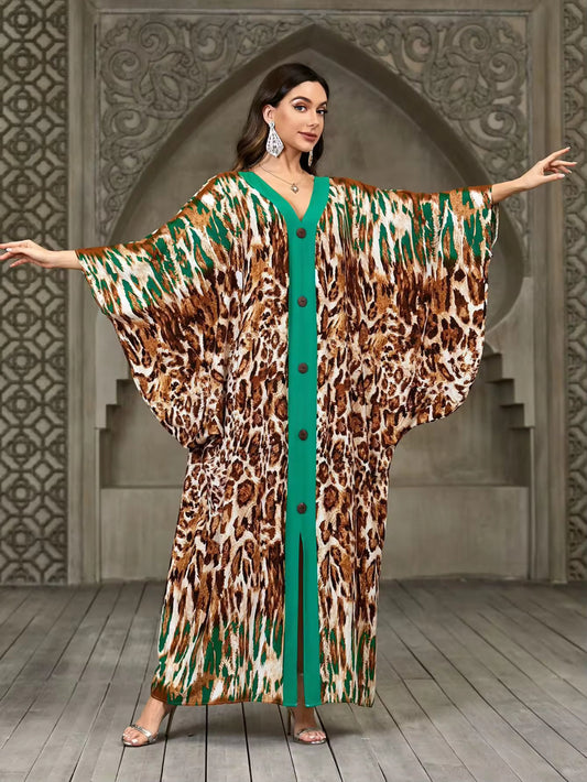Emerald Safari Kaftan – Animal Print, Silky Soft, One Size