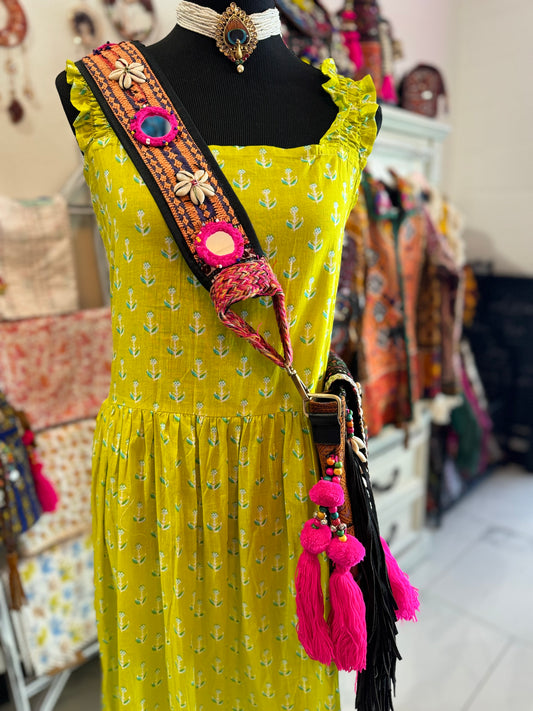 Boho Embroidered Shell Bag | Handmade Fringe Purse with Tassels & Mirror Work