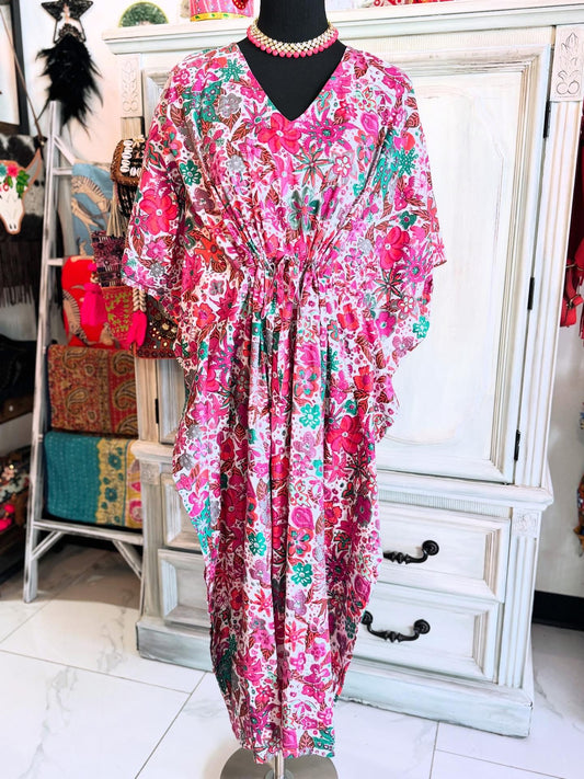 Handblock Cotton Kaftan-Flowers