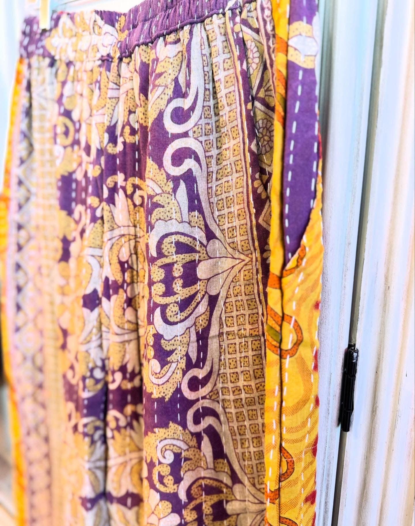 Ruby Paisley – Handmade Kantha Cotton Pants | Wide Leg Boho Trousers