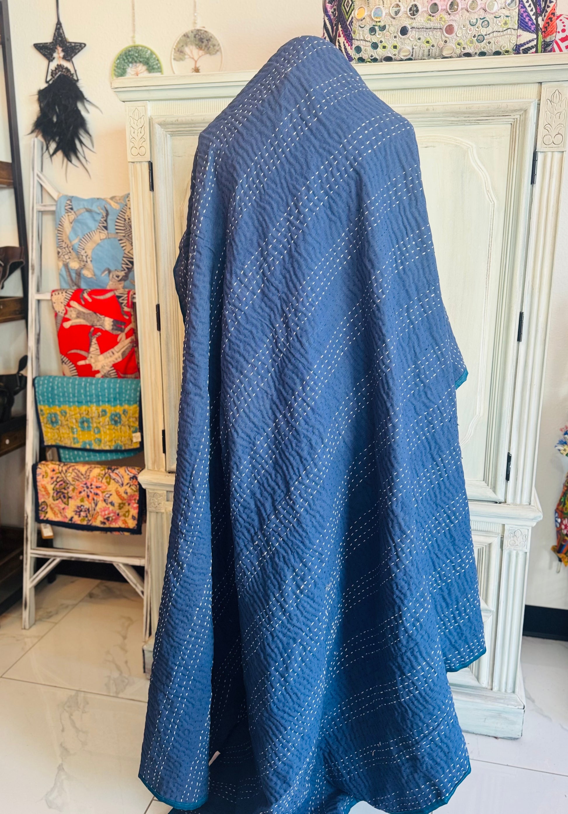 Backside of the silk patchwork kantha quilt