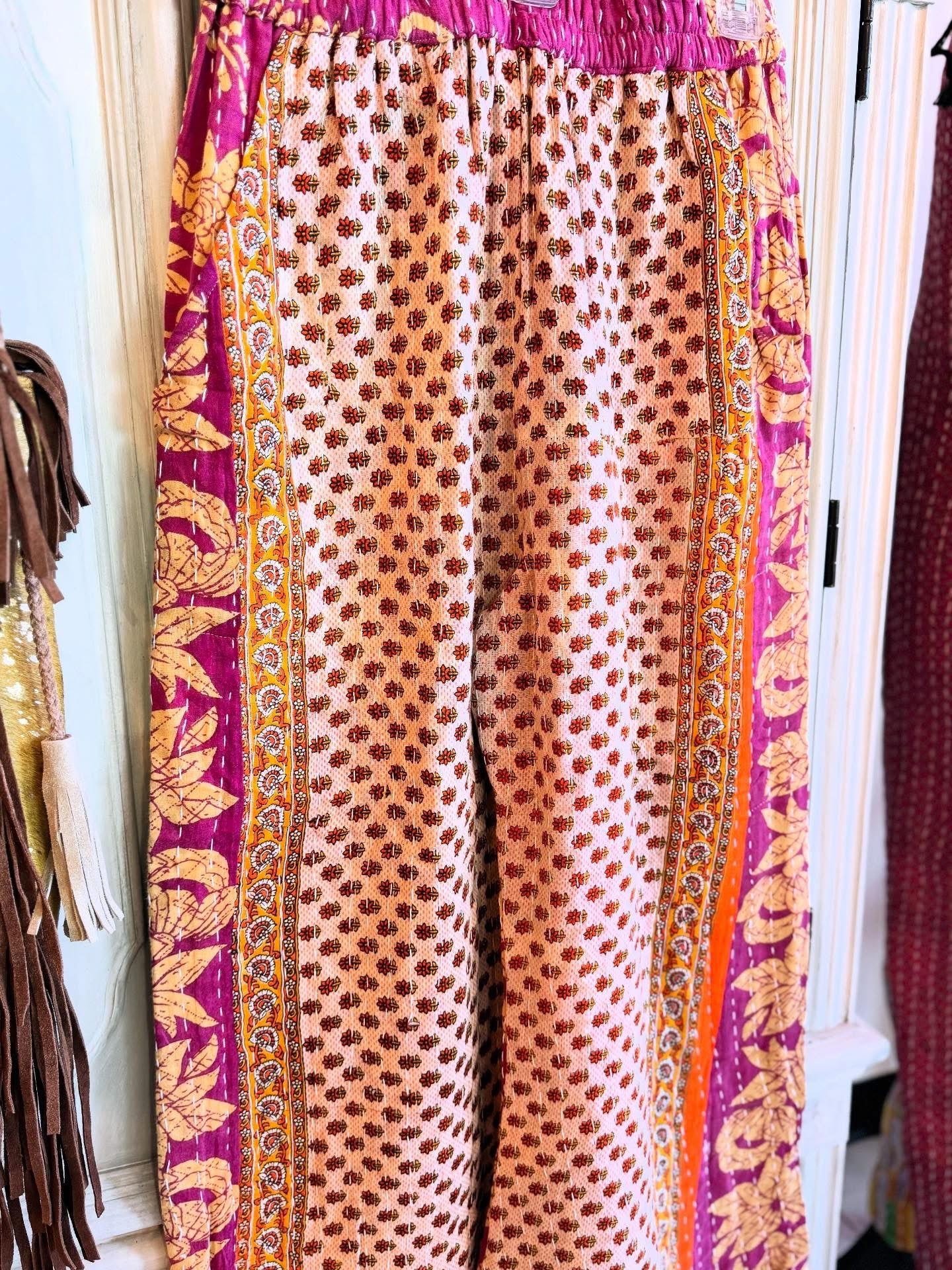 Polka & Paisley – Handmade Kantha Cotton Pants | Wide Leg Boho Trousers