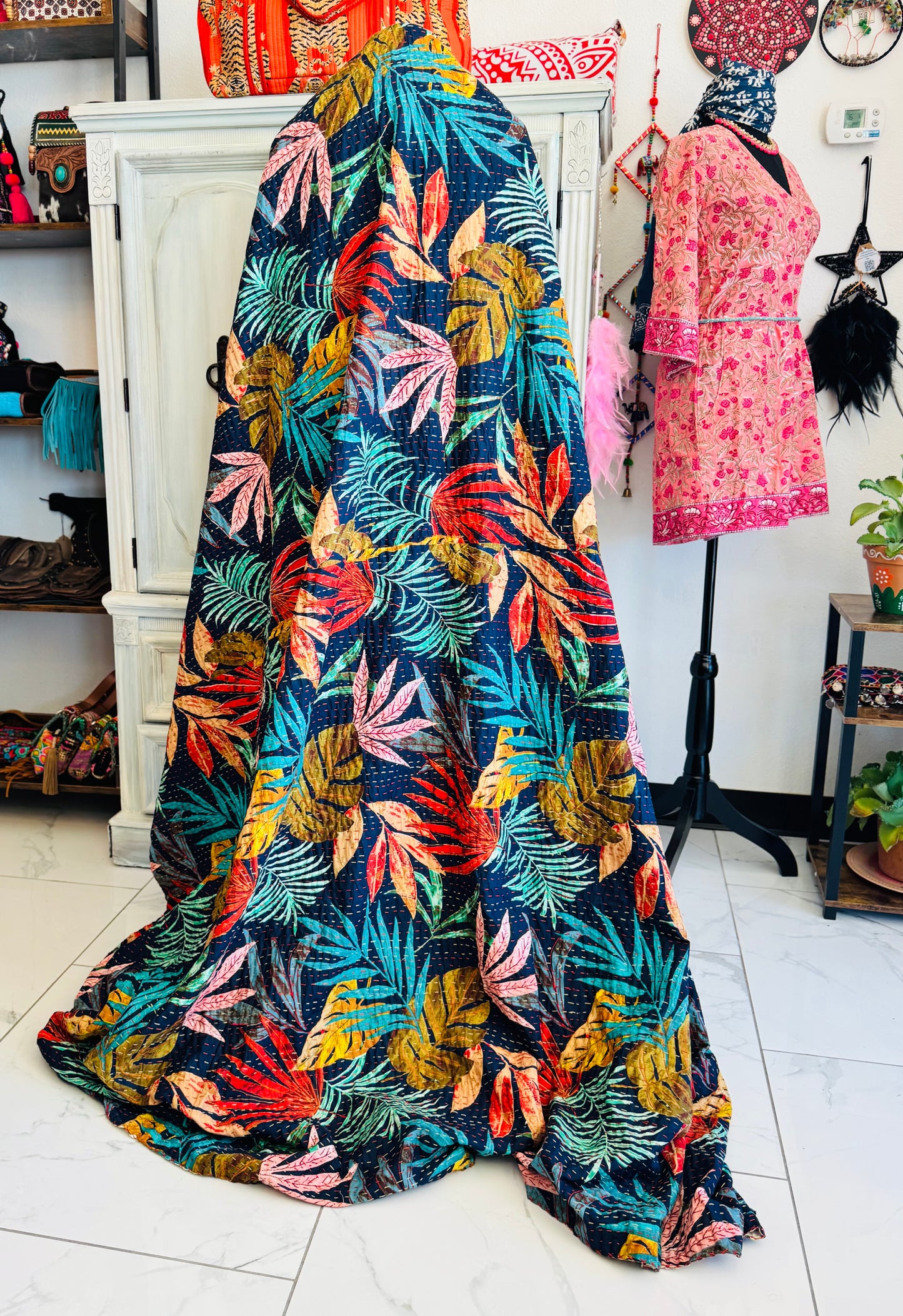 Midnight Tropics – Handblock Printed Kantha Quilt | Cotton | Handmade | Full Size