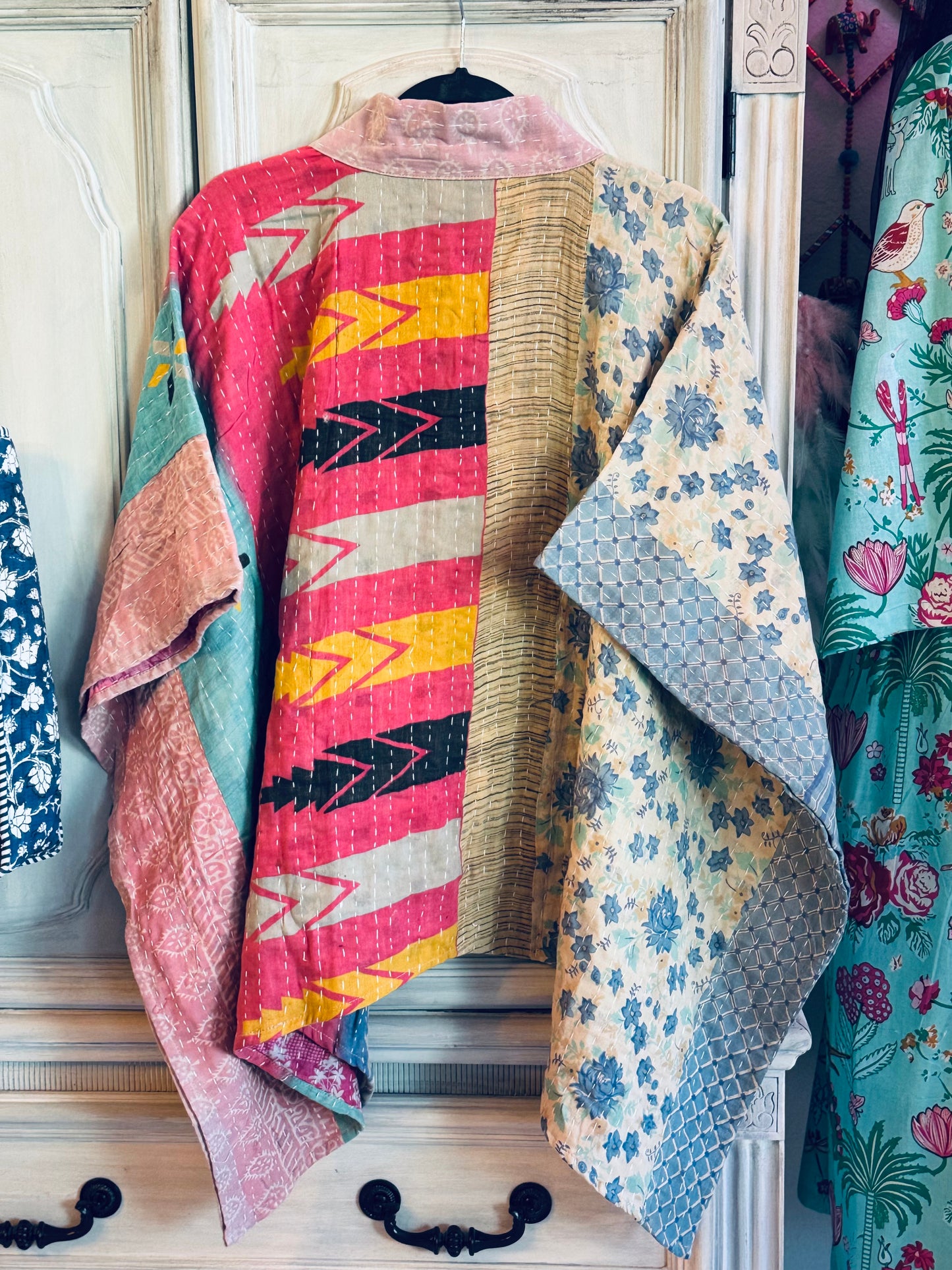 Handmade Kantha Poncho – Blossom Skies | Unisex | 100% Cotton Boho Top