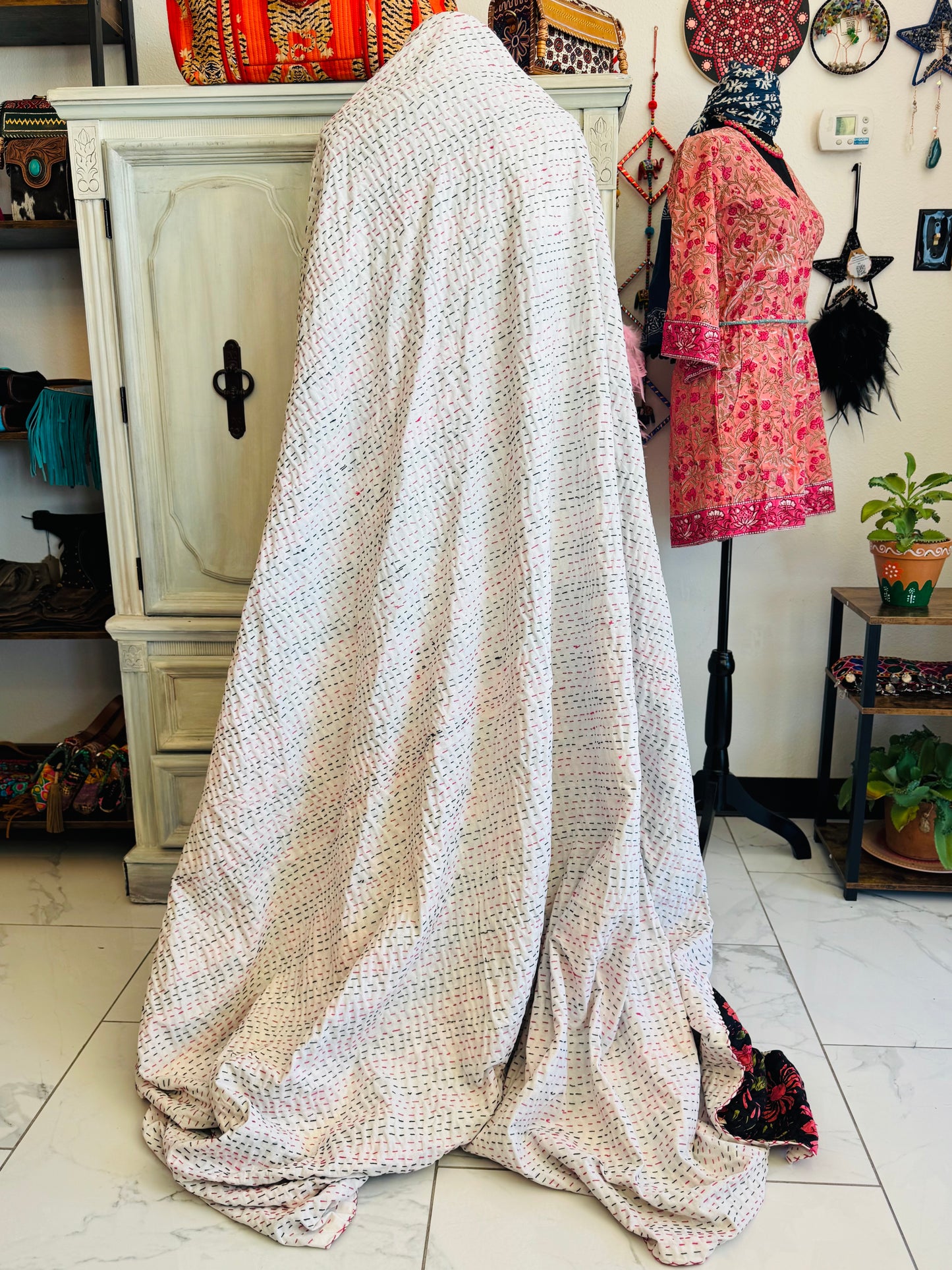 Midnight Dahlia – Handblock Printed Kantha Quilt | Cotton | Handmade | Full Size