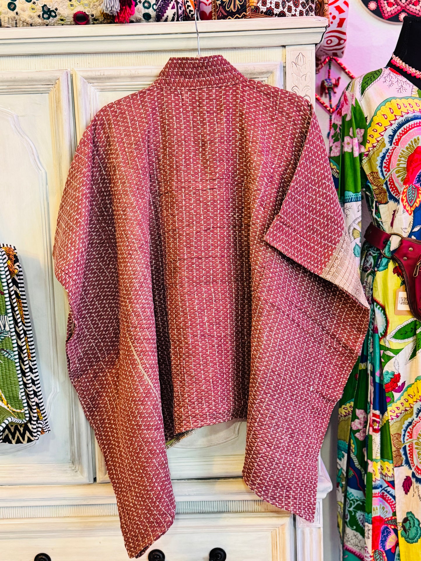 Handmade Kantha Poncho – Lavender Stone Drift | Unisex | 100% Cotton Boho Top