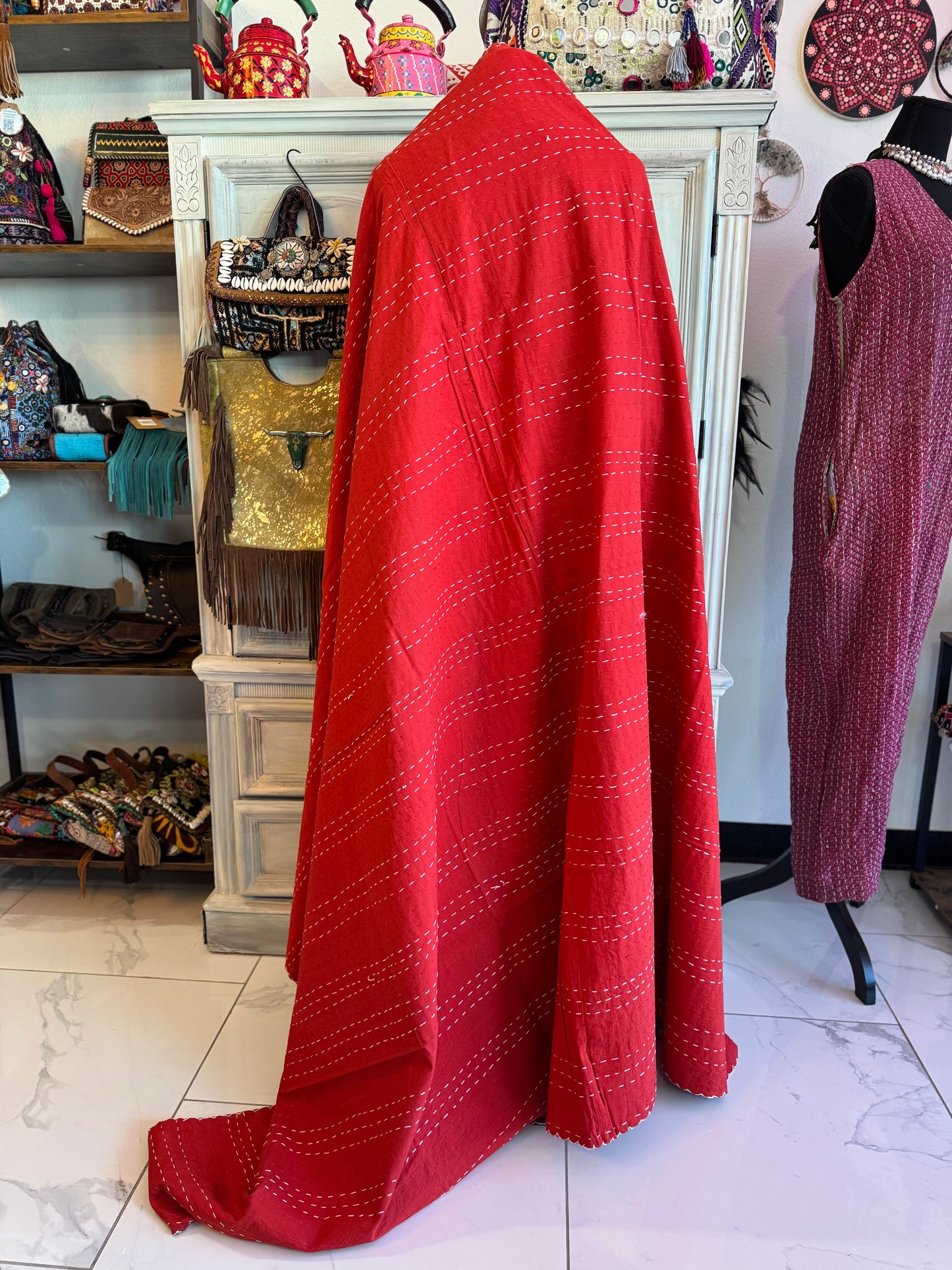 Jungle Print- Red- Handblock Printed Kantha Quilt | Cotton | Handmade