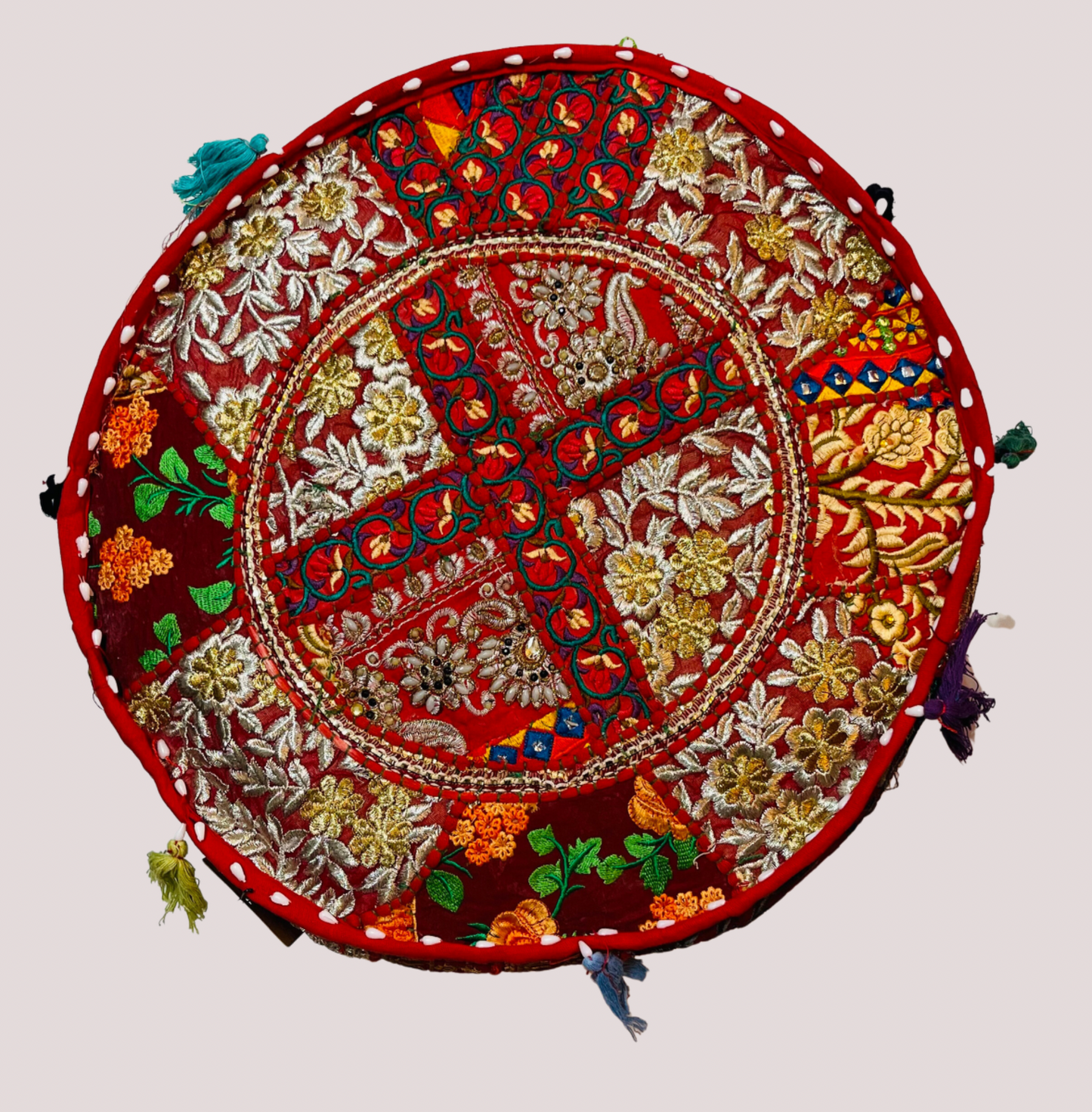Handmade Pouf Cover - Red
