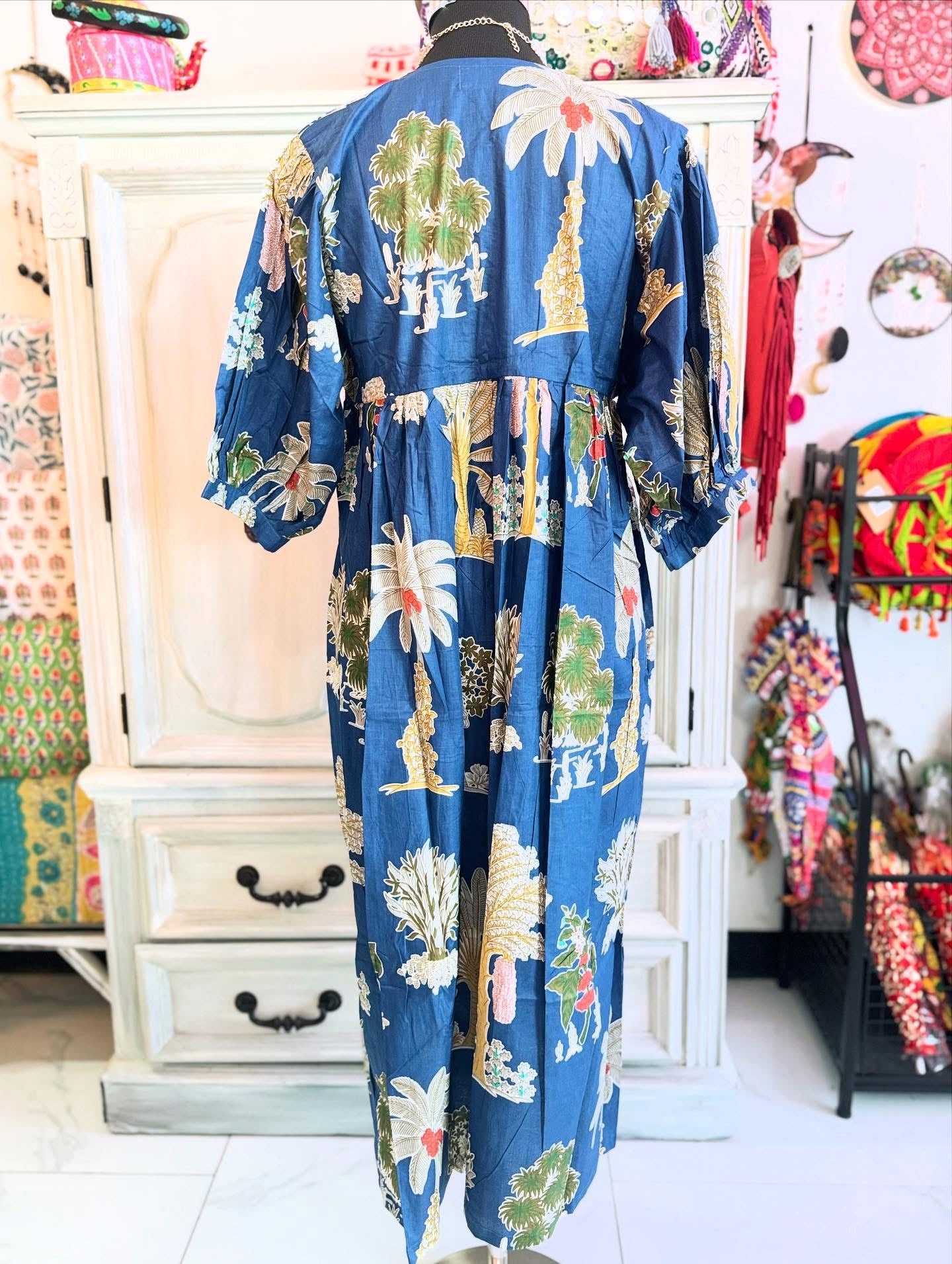 Indigo Bloom – Mixed Print Cotton Dress