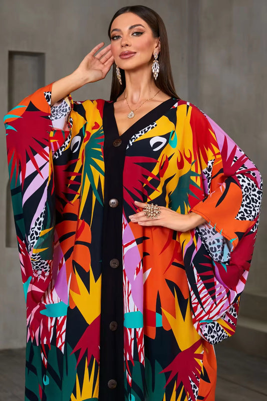 Tropical Sunset Kaftan – Silky Soft, Vibrant, One Size
