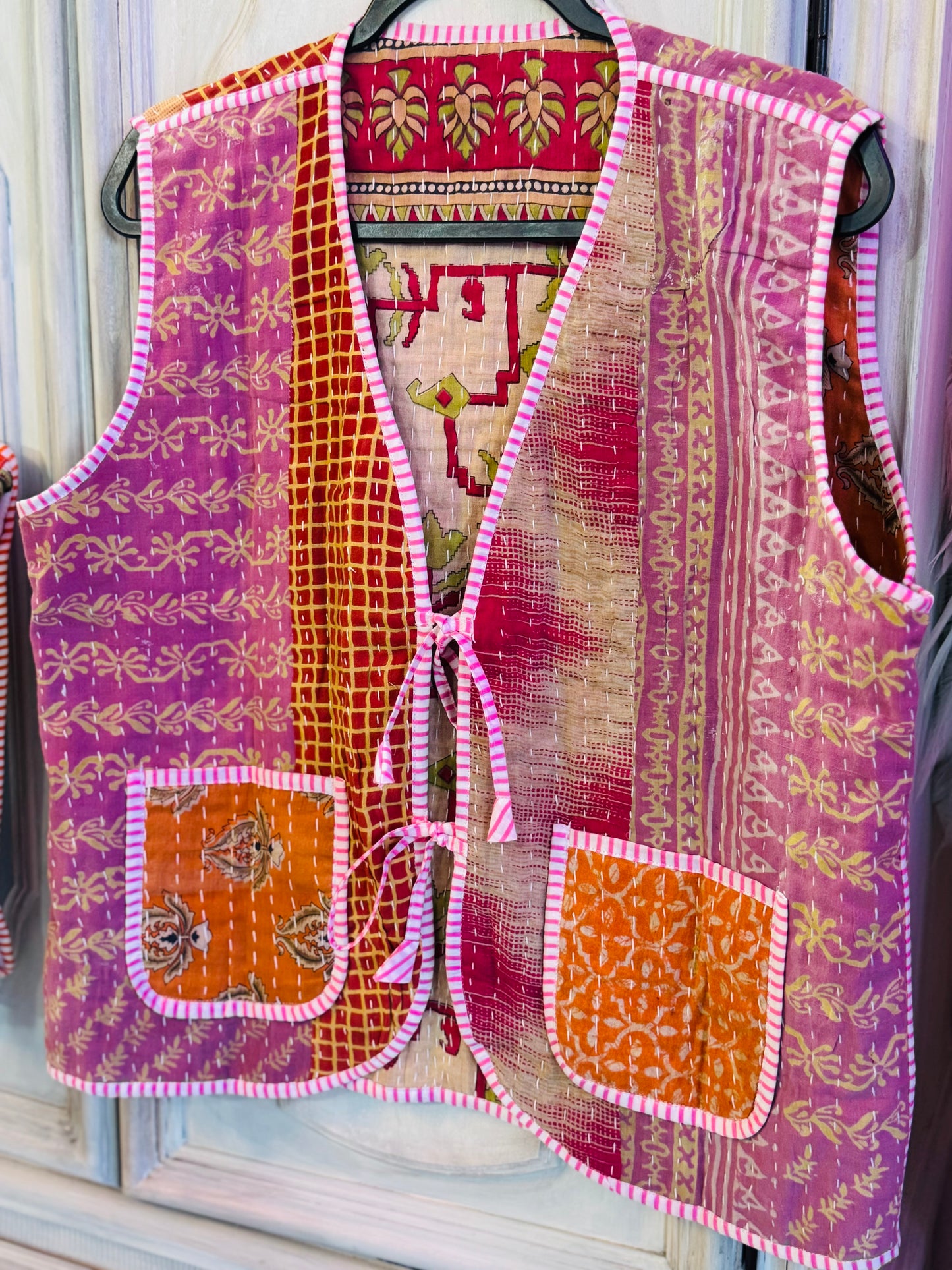 Handmade Reversible Kantha Vest – Marigold | 100% Cotton Jacket