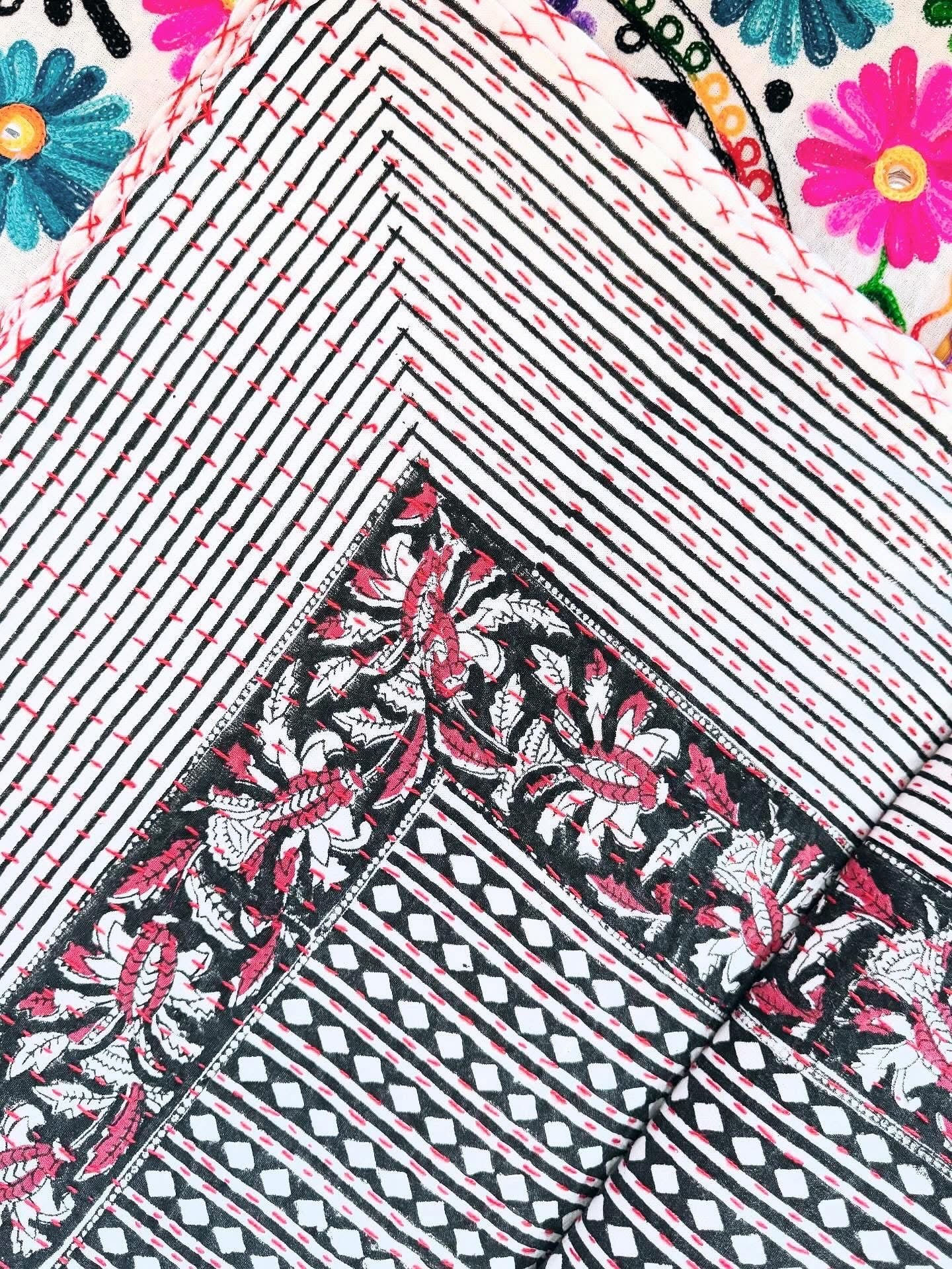 Diamond Bloom – Handblock Printed Kantha Quilt – 100% Cotton | Handmade
