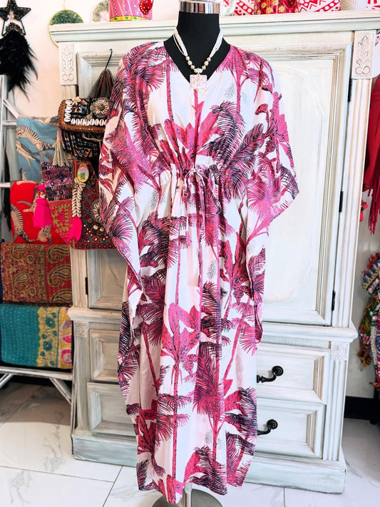 Handblock Cotton Kaftan-PalmTrees