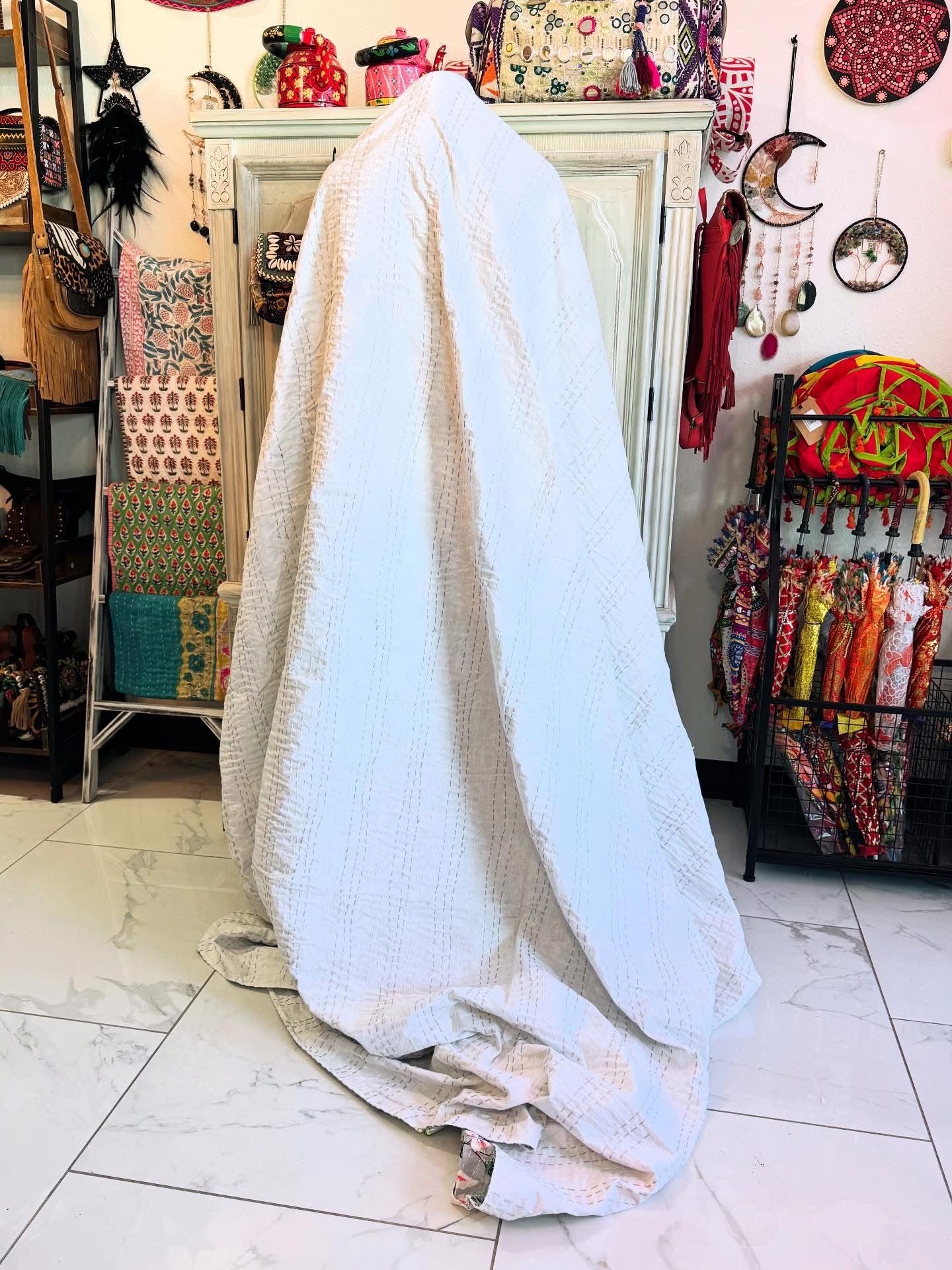 Peacock Garden – Handblock Printed Kantha Quilt – 100% Cotton | Handmade