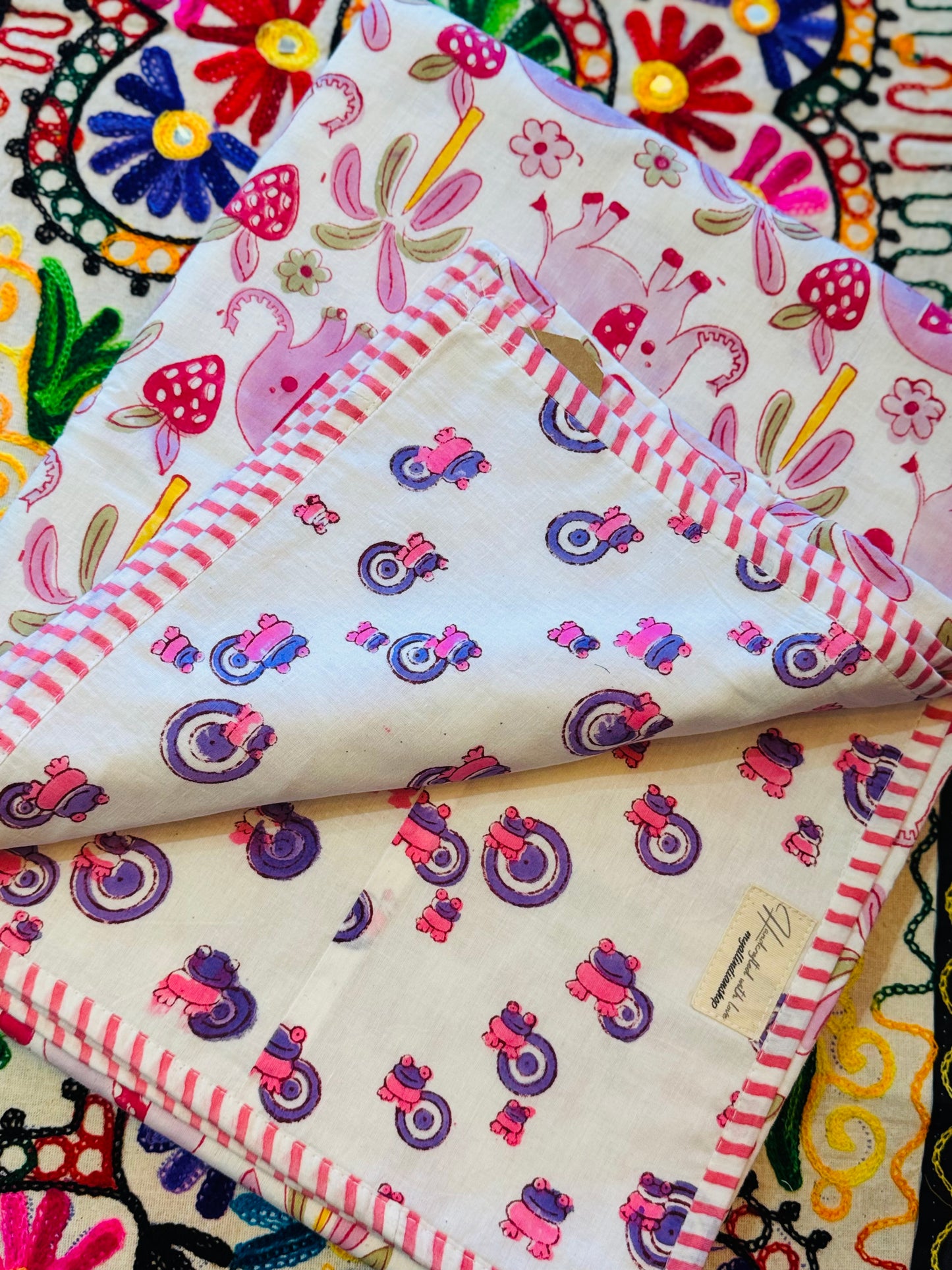 Reversible Cotton Dohar – Elephants & Toads | Handmade Toddler Blanket