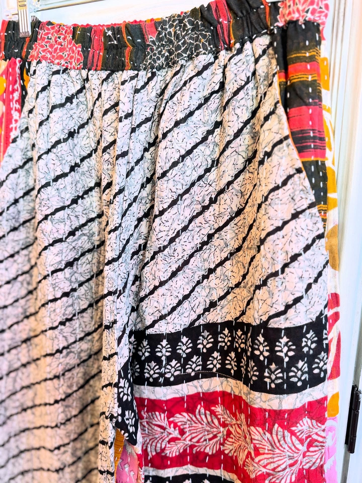 Monochrome Mix – Handmade Kantha Cotton Pants | Wide Leg Boho Trousers