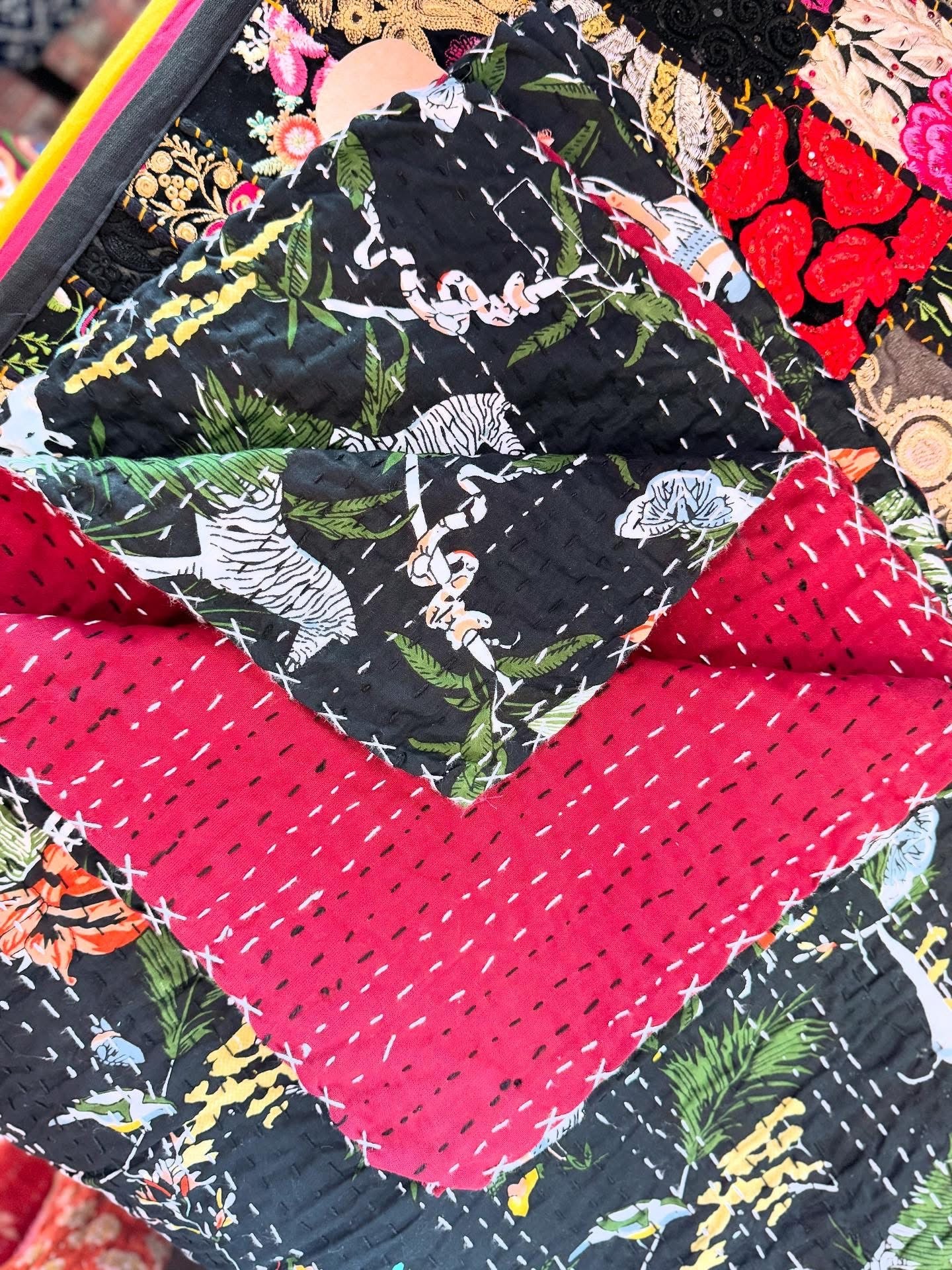 Beasts & Wings - Handblock Printed Kantha Quilt – 100% Cotton | Handmade