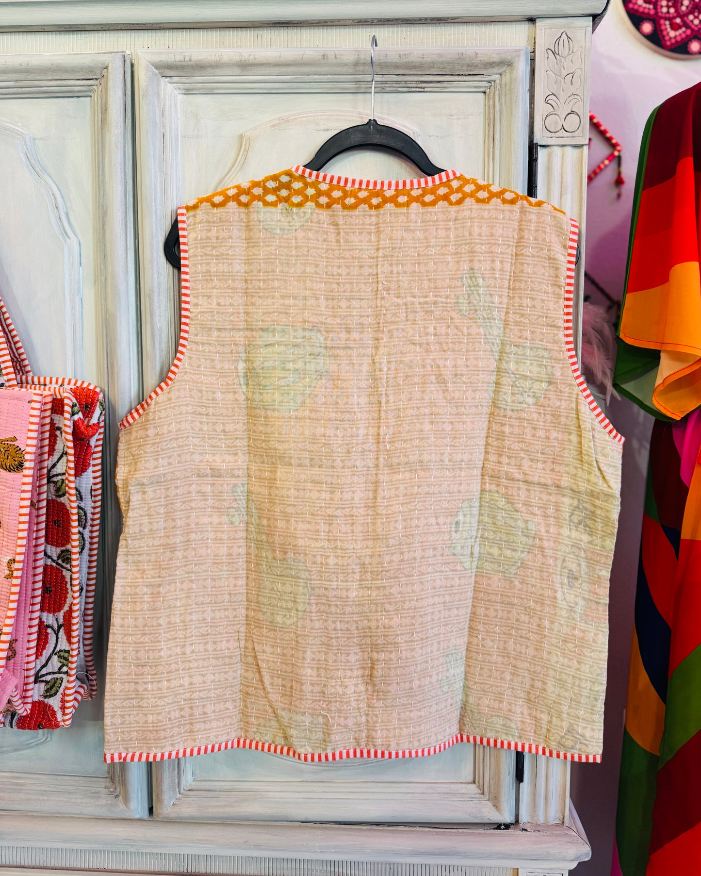 Handmade Reversible Kantha Vest – Honey | 100% Cotton Jacket