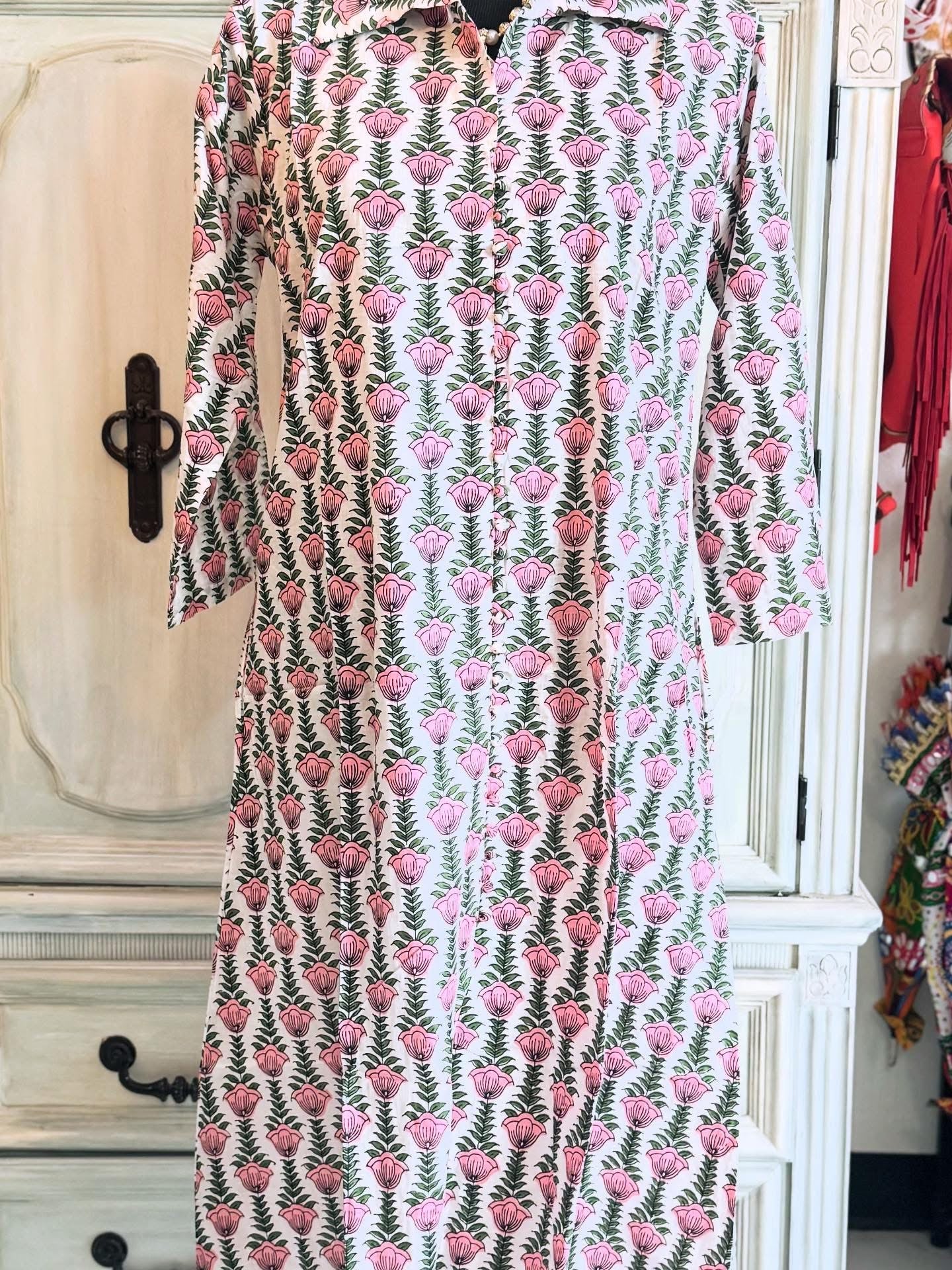 Lotus Lane – Soft Cotton Dress with Lotus Print