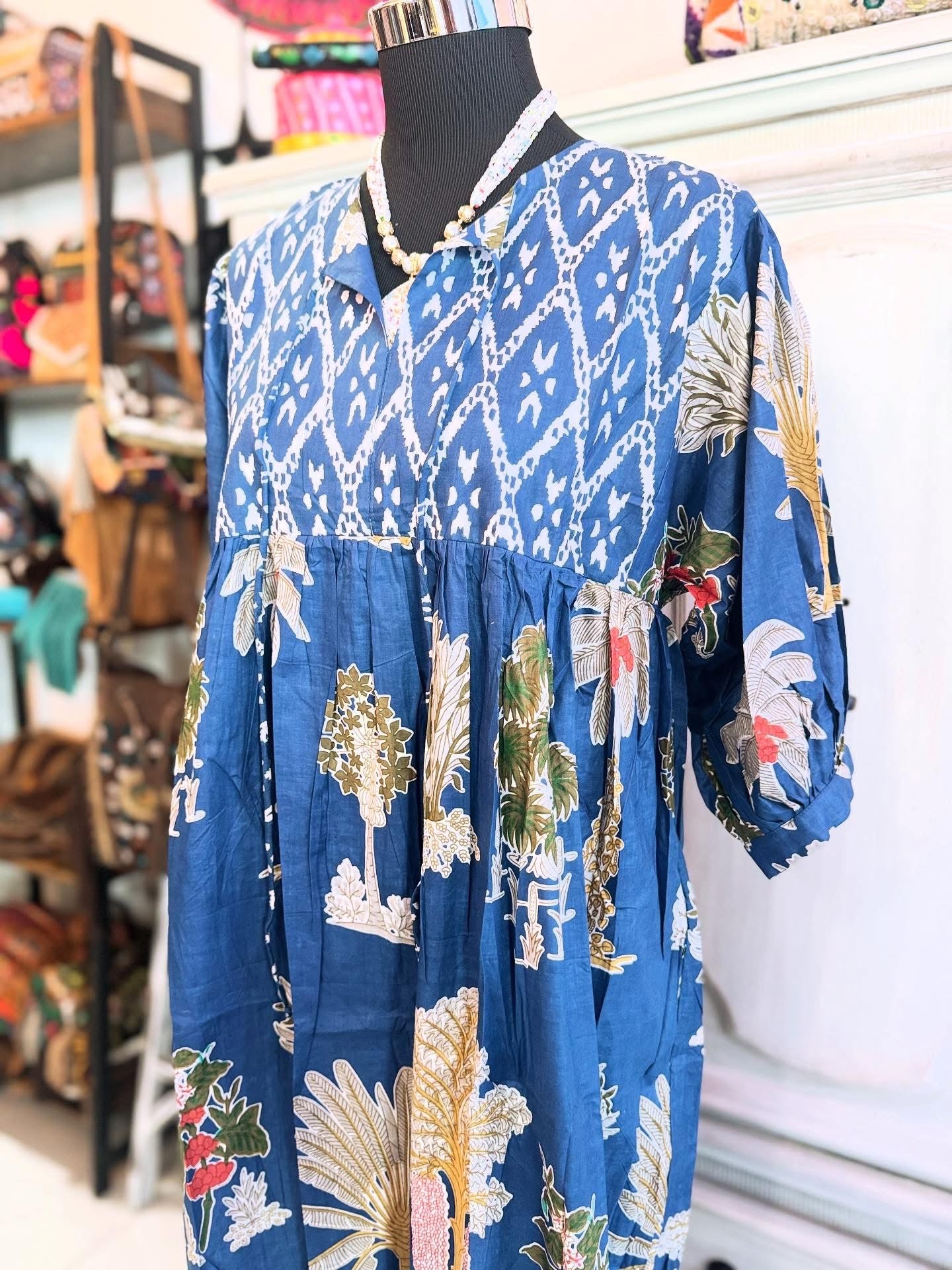 Indigo Bloom – Mixed Print Cotton Dress