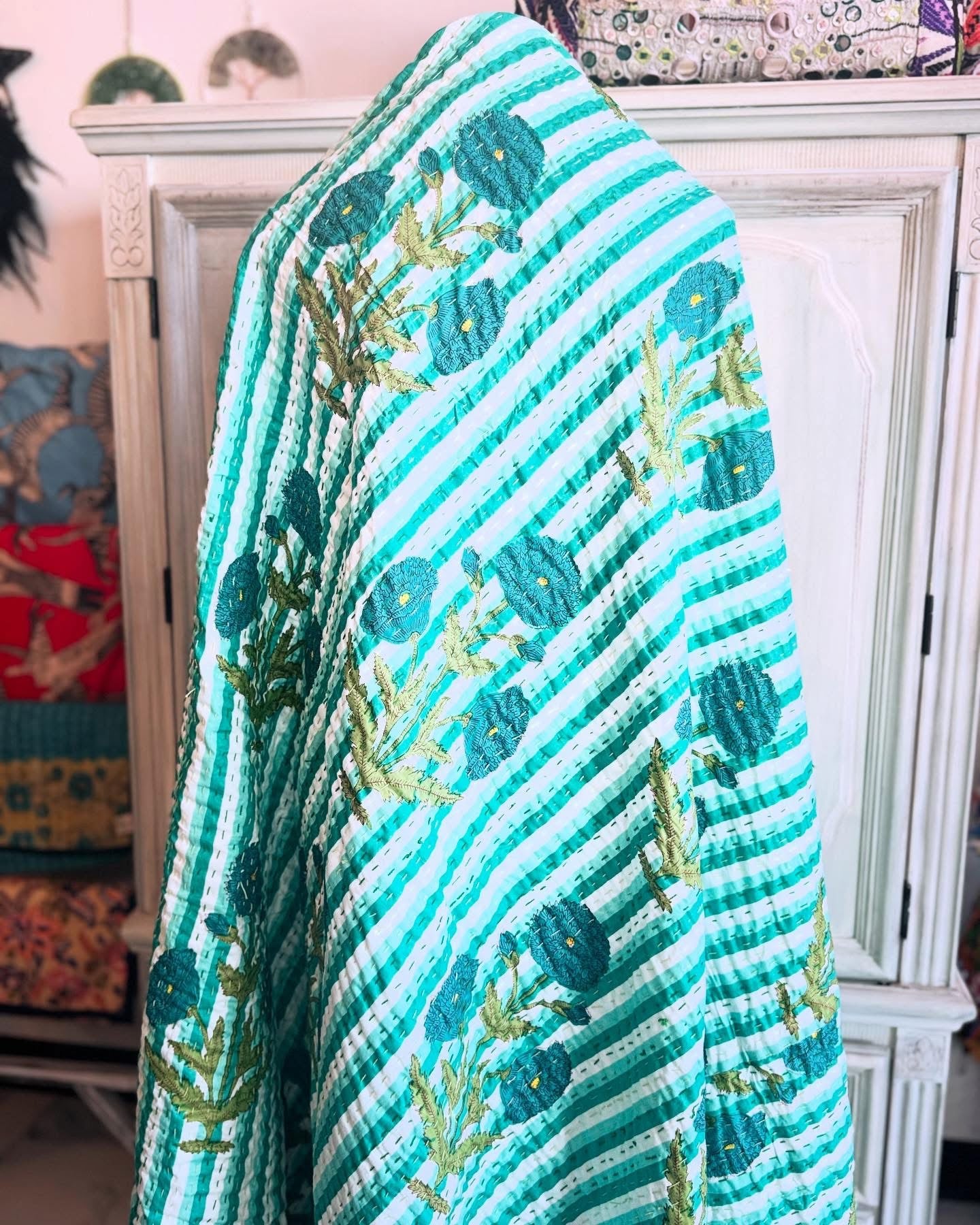 Flowers- Teal Kantha - Full