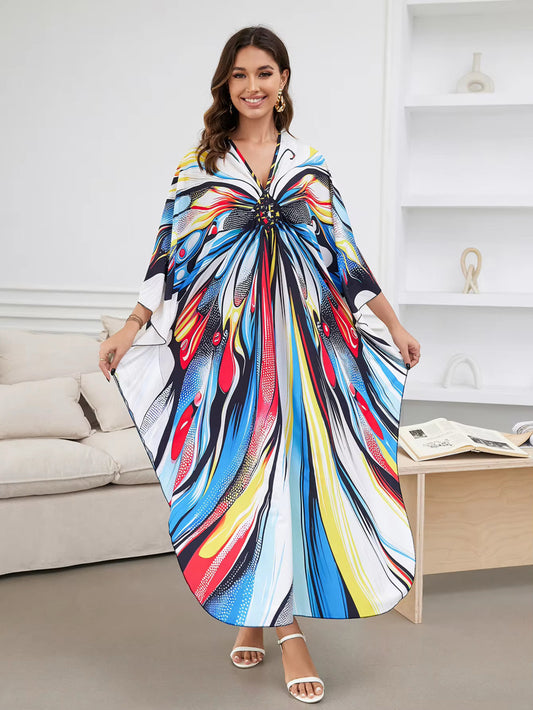 Butterfly Bloom Luxe Kaftan – Free Size, Artistic Butterfly Print