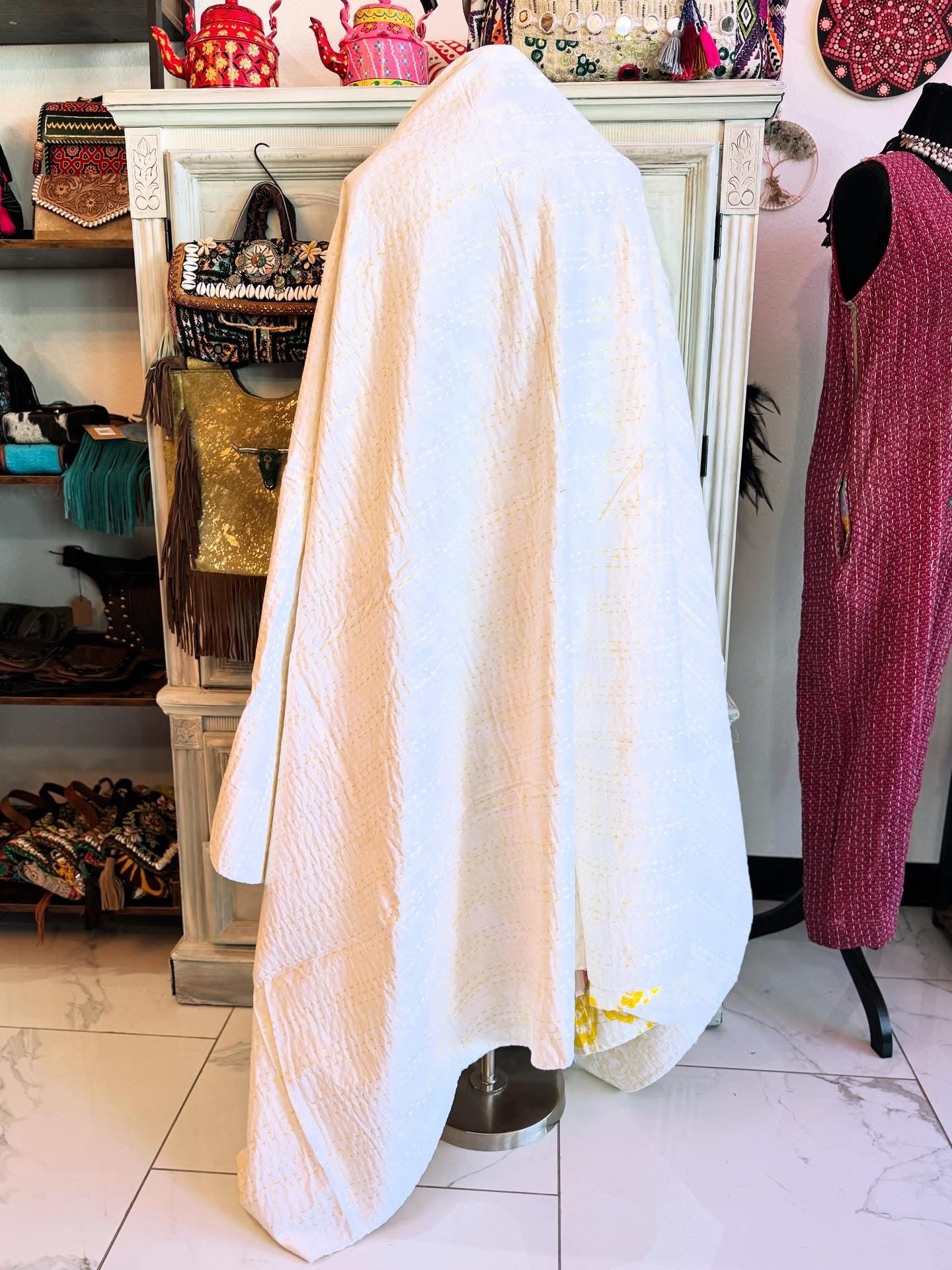 Boho Sun Mini - Yellow – Handblock Printed Kantha Quilt | Cotton | Handmade