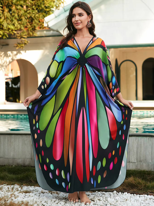 Butterfly Kaftan – Vibrant Bohemian Maxi Dress with Flowing Silhouette