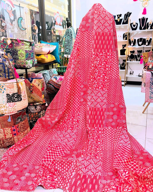 Rosy Reverie – Handblock Printed Kantha Quilt – 100% Cotton | Handmade