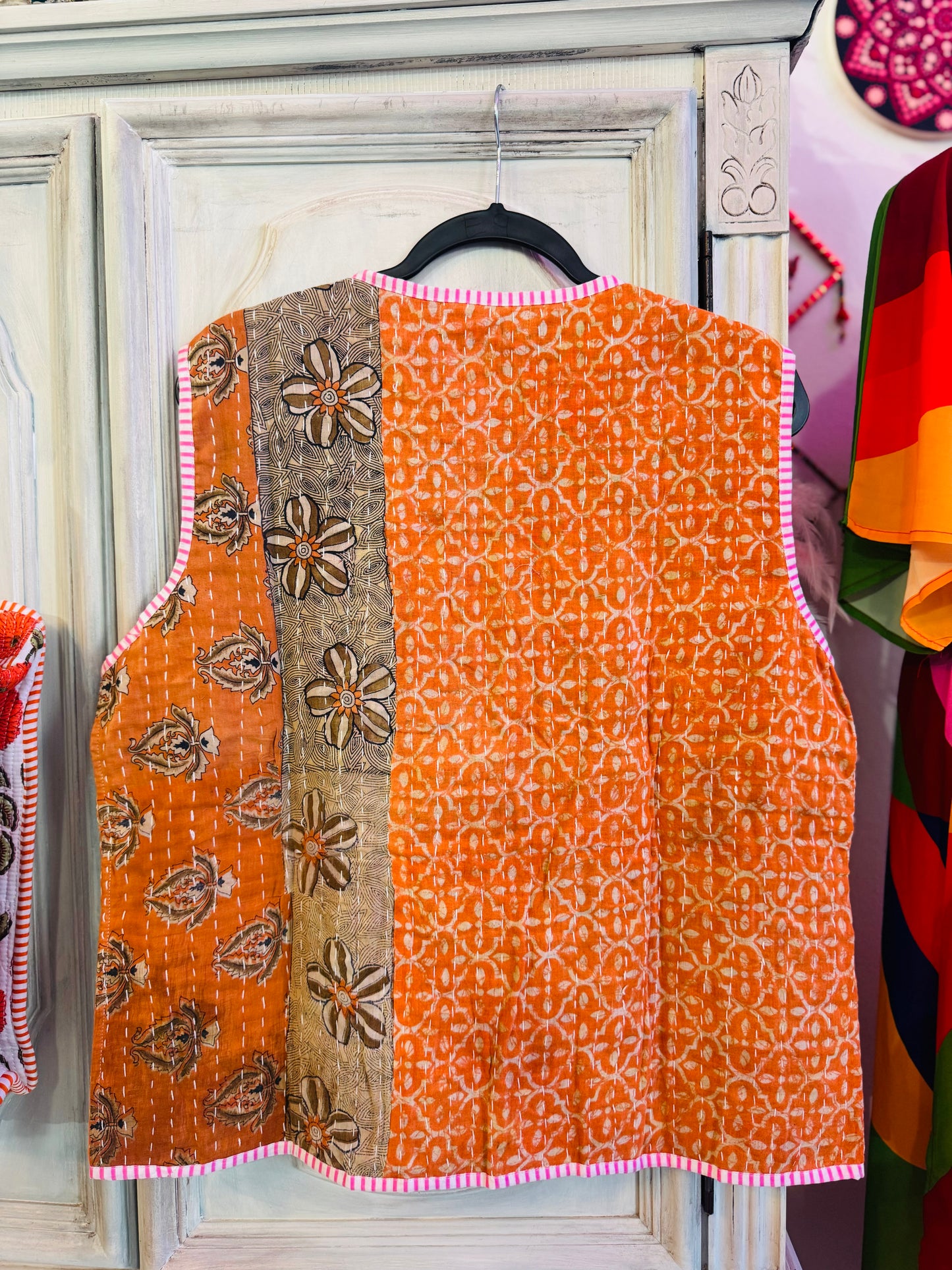 Handmade Reversible Kantha Vest – Rosewood | 100% Cotton Jacket
