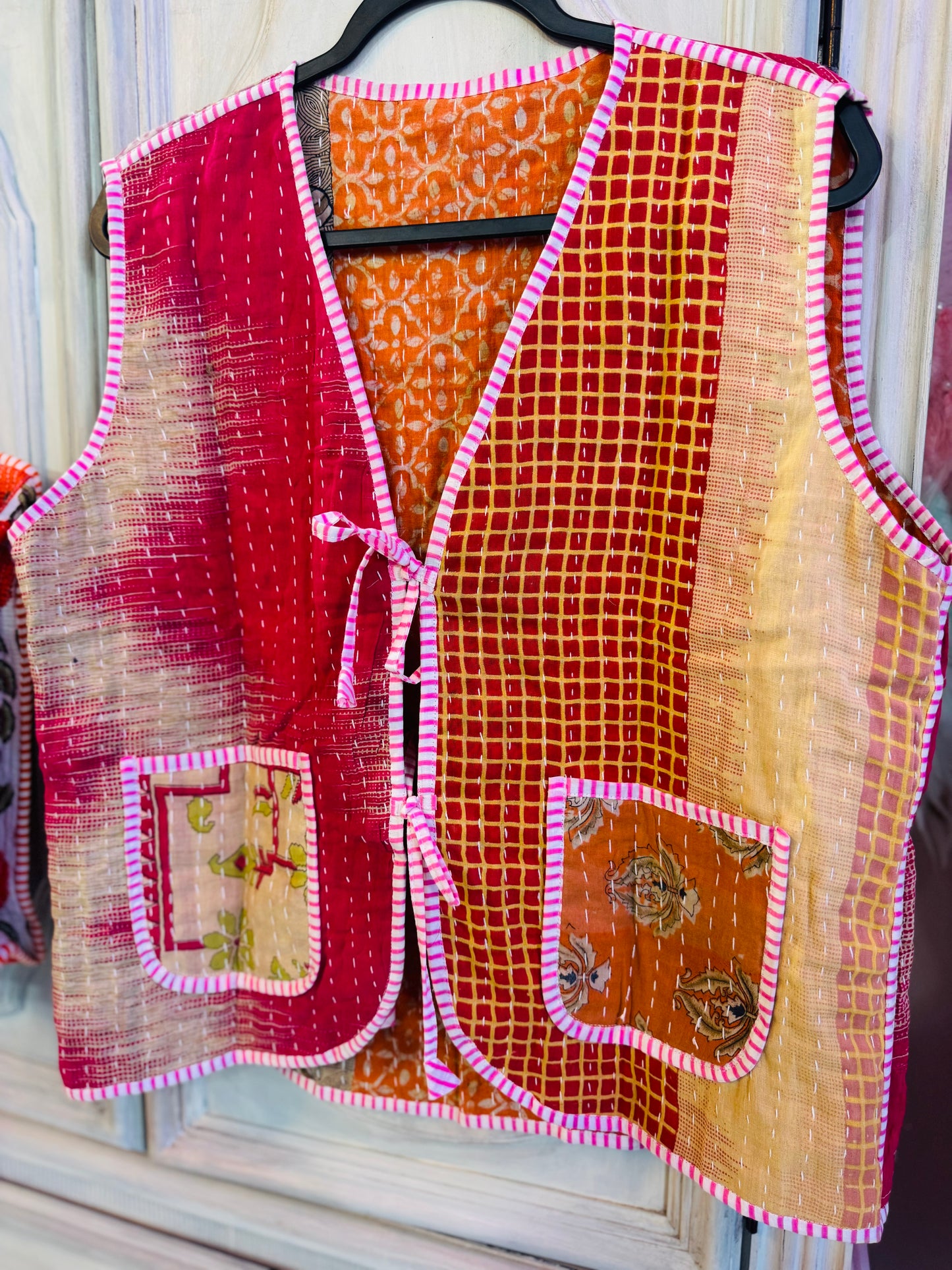 Handmade Reversible Kantha Vest – Rosewood | 100% Cotton Jacket
