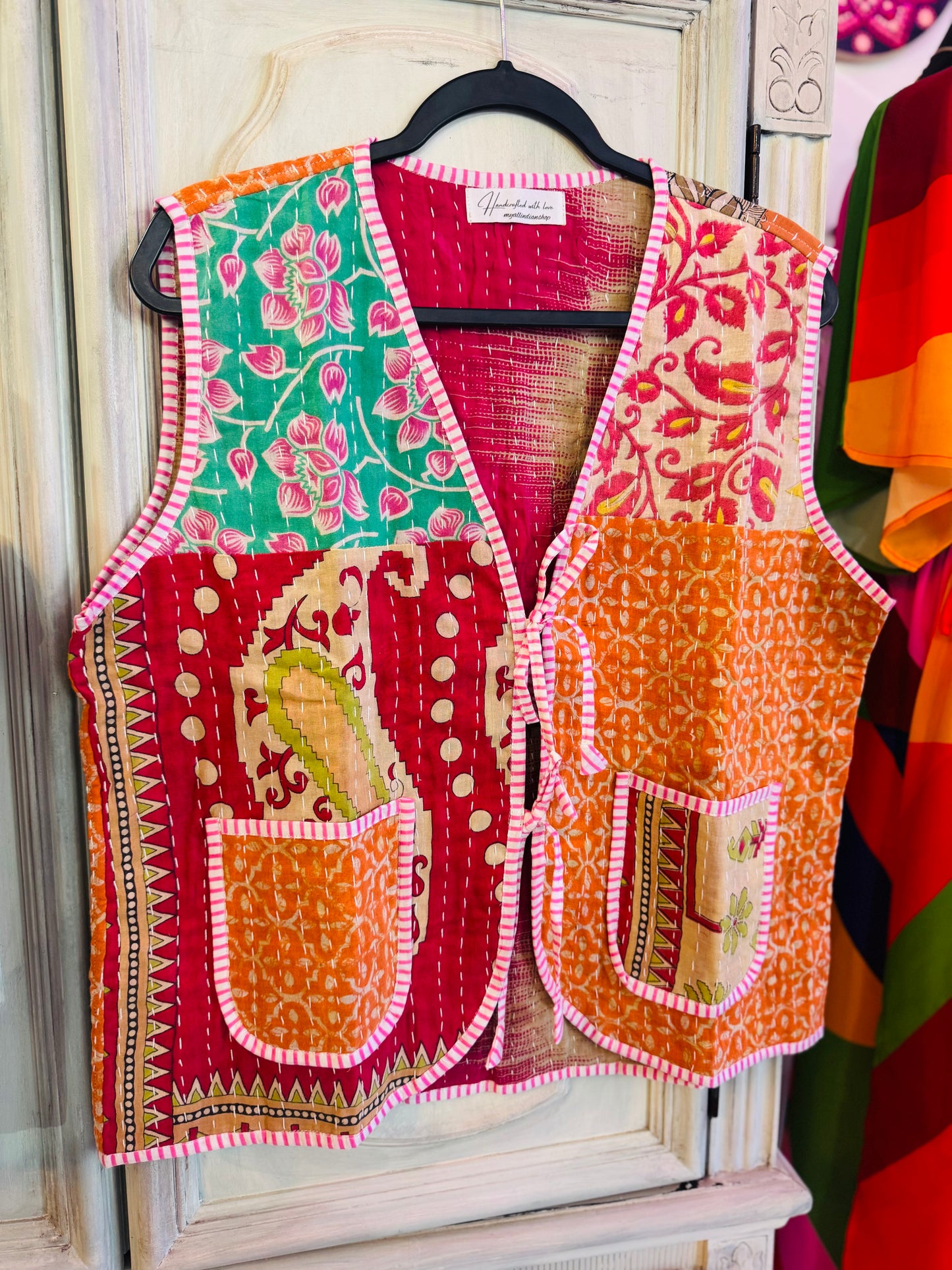 Handmade Reversible Kantha Vest – Rosewood | 100% Cotton Jacket