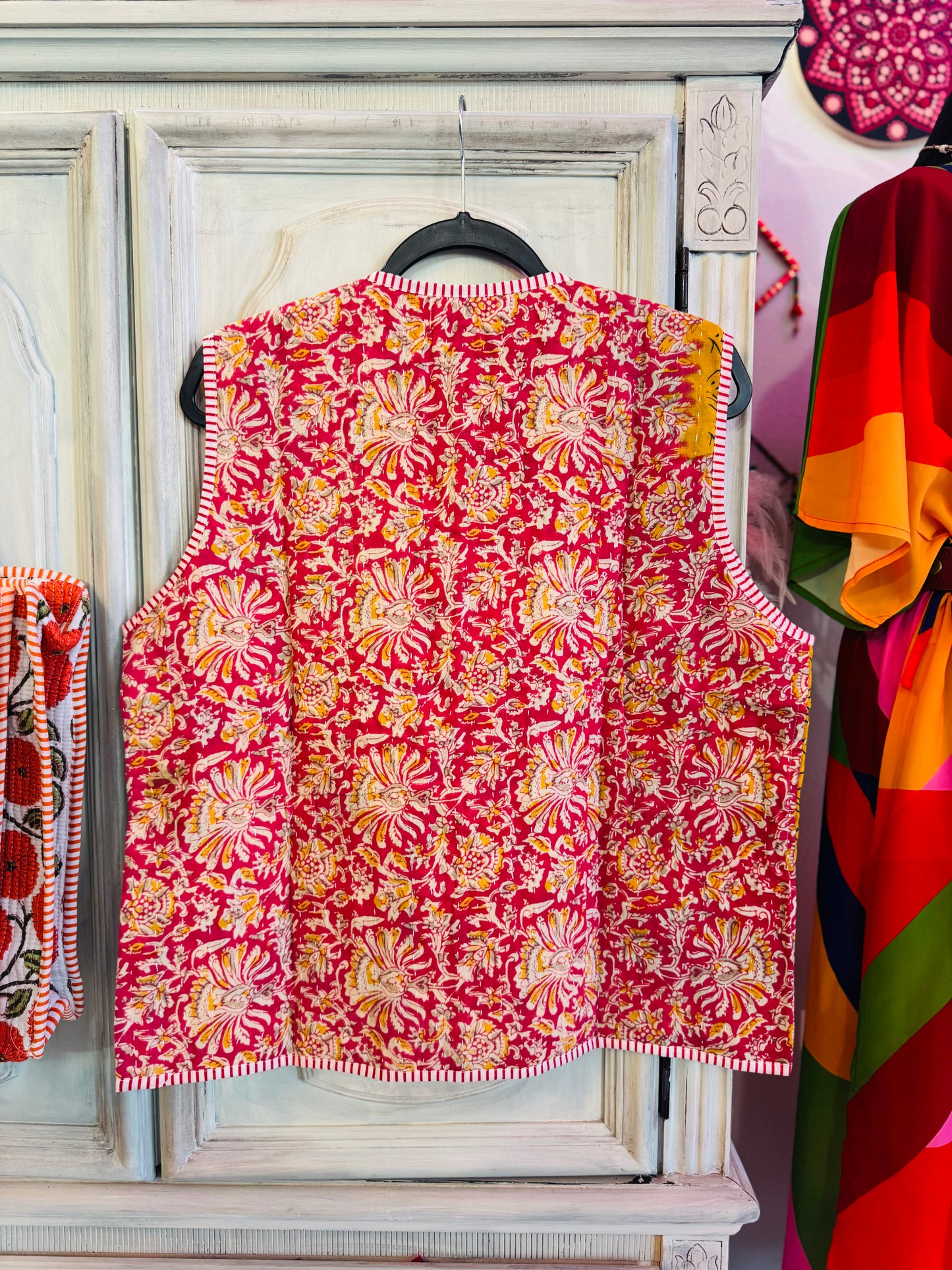 Handmade Reversible Kantha Vest – Saffron | 100% Cotton Jacket