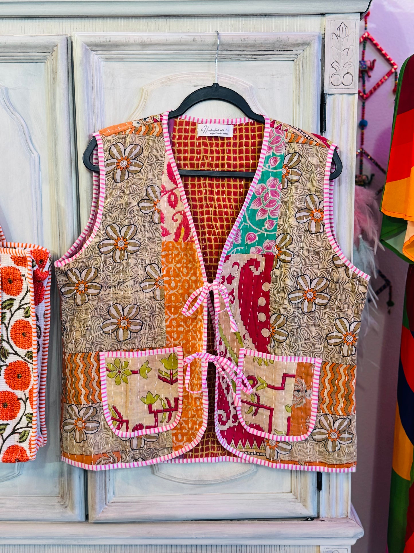 Handmade Reversible Kantha Vest – Marigold | 100% Cotton Jacket