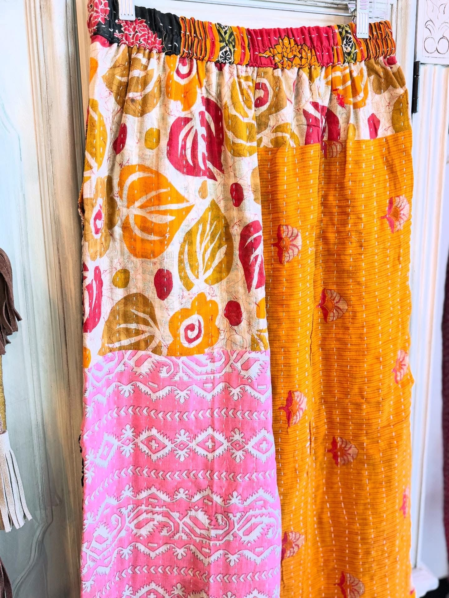 Monochrome Mix – Handmade Kantha Cotton Pants | Wide Leg Boho Trousers