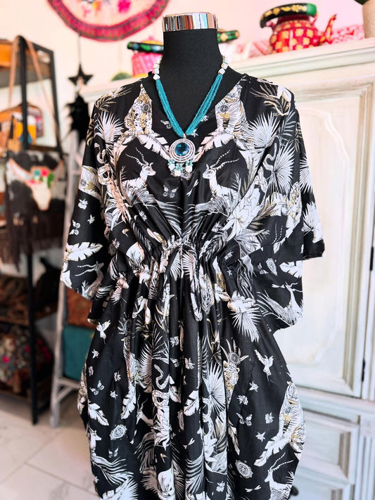 Handblock Cotton Kaftan-Jungle