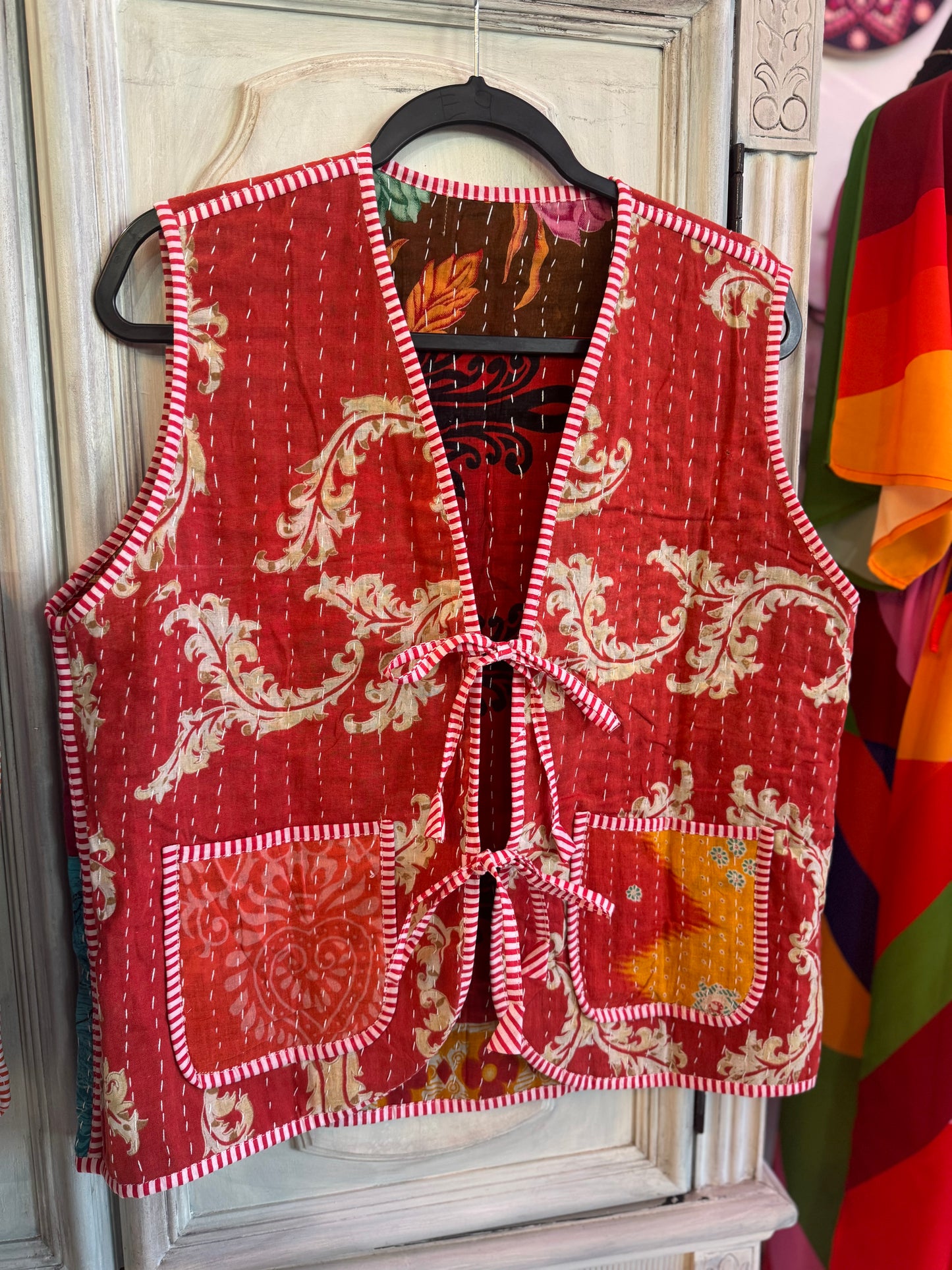 Handmade Reversible Kantha Vest – Garden | 100% Cotton Jacket