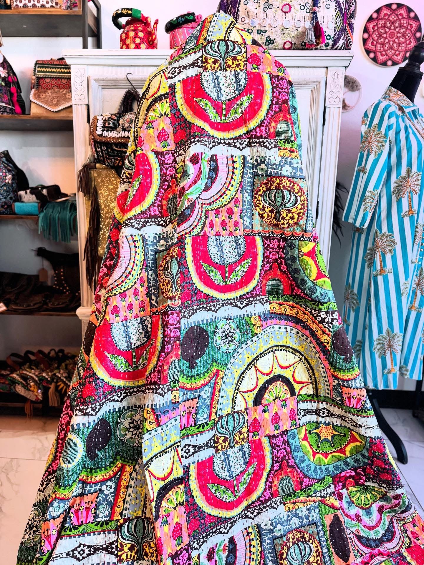 Bohemian Mosaic – Handblock Printed Kantha Quilt – 100% Cotton | Handmade