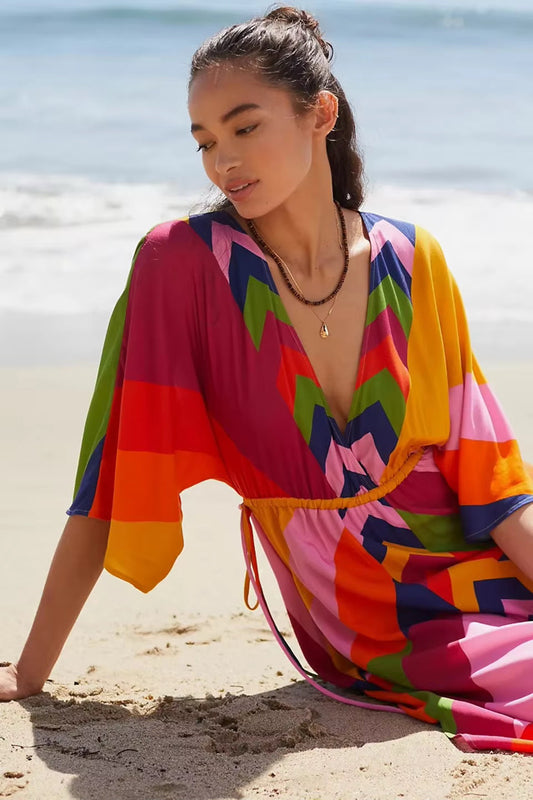 Prism Kaftan Dress – Colorful Geometric Boho Maxi Dress