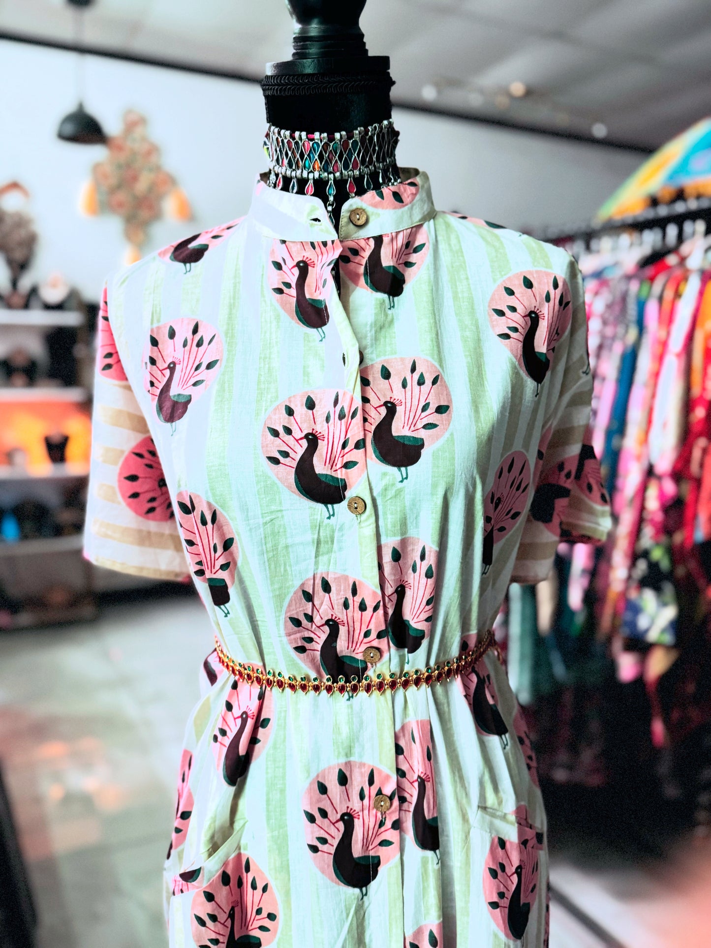 Emerald Peacock | Handmade Hand Block Printed Cotton Dress