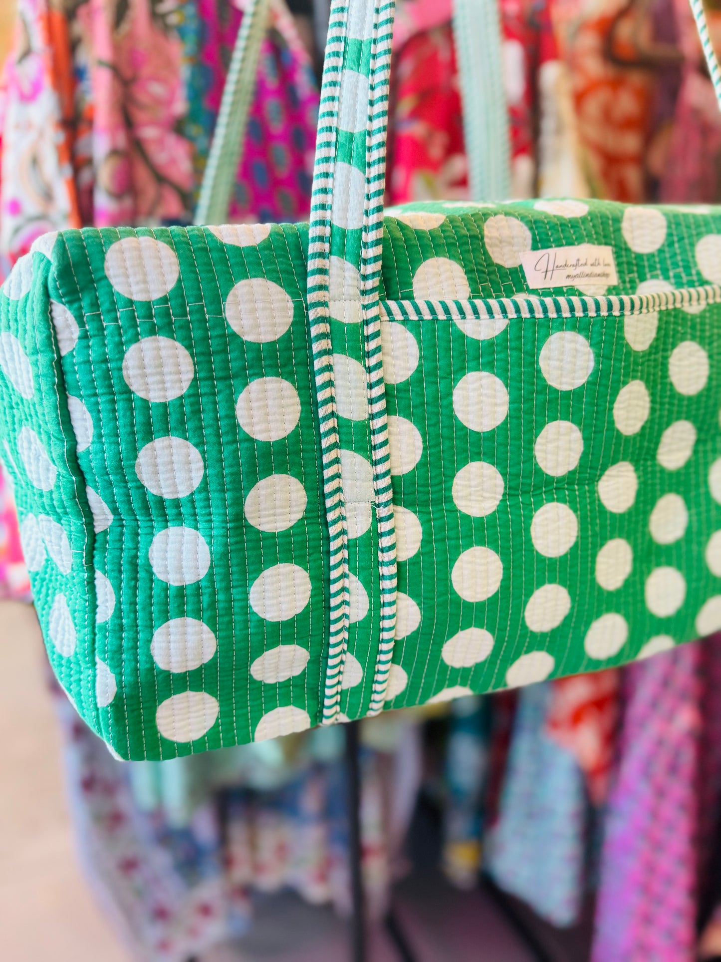 Handmade Quilted Weekender Bag – Travel Duffel - Polka Dots