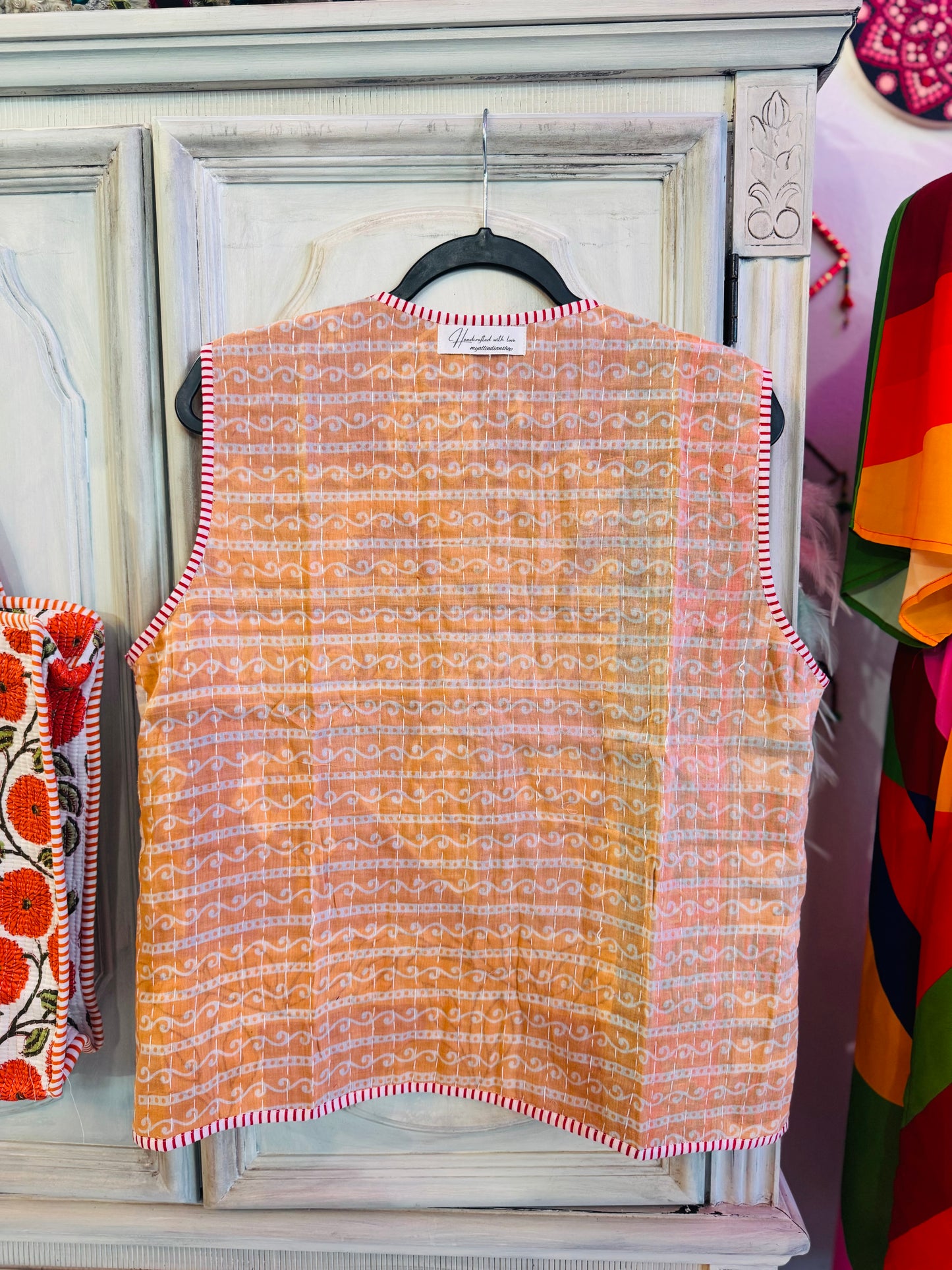 Handmade Reversible Kantha Vest – Amber | 100% Cotton Jacket