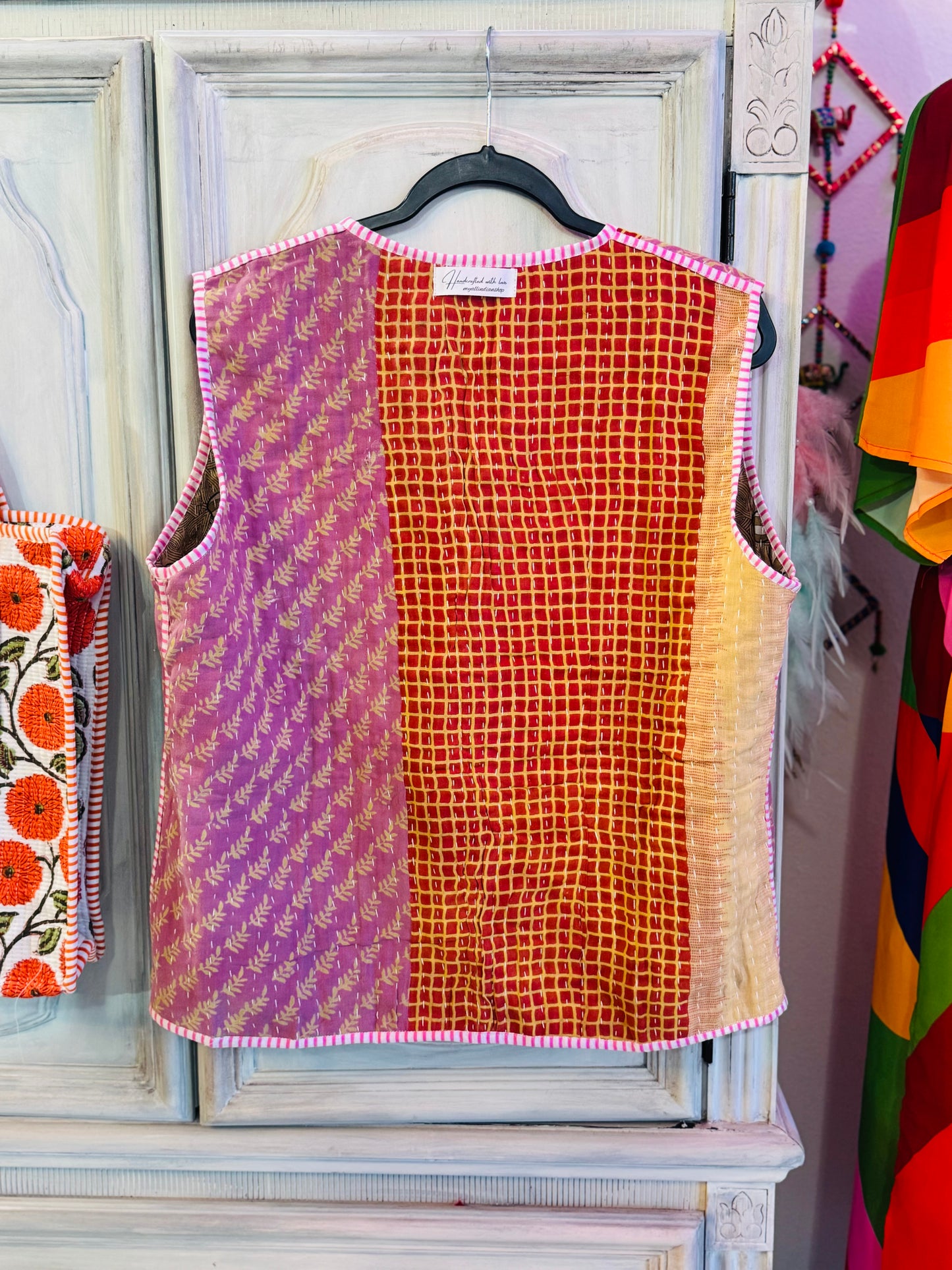 Handmade Reversible Kantha Vest – Marigold | 100% Cotton Jacket