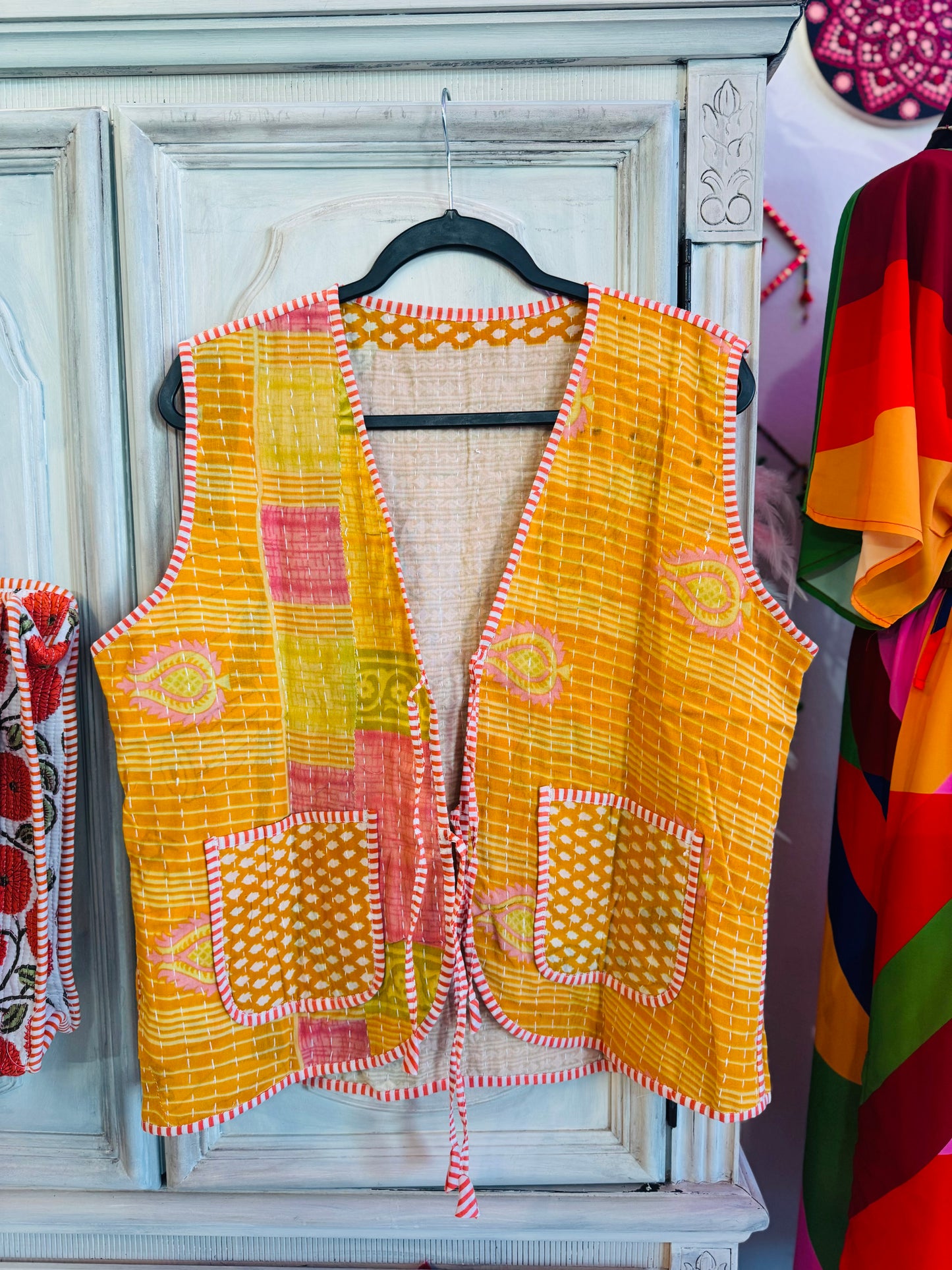 Handmade Reversible Kantha Vest – Honey | 100% Cotton Jacket