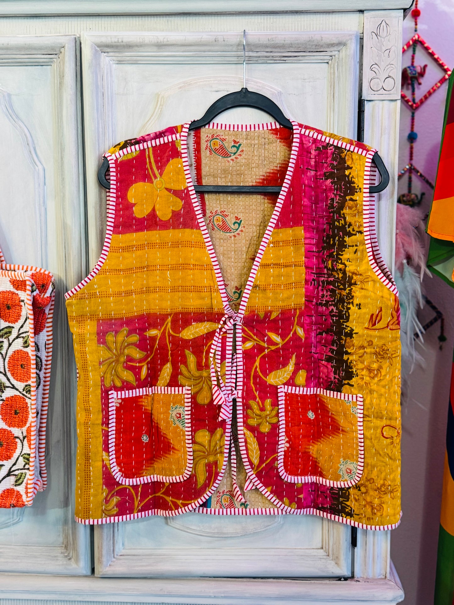 Handmade Reversible Kantha Vest – Spice | 100% Cotton Jacket