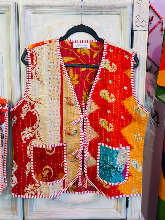 Handmade Reversible Kantha Vest – Spice | 100% Cotton Jacket