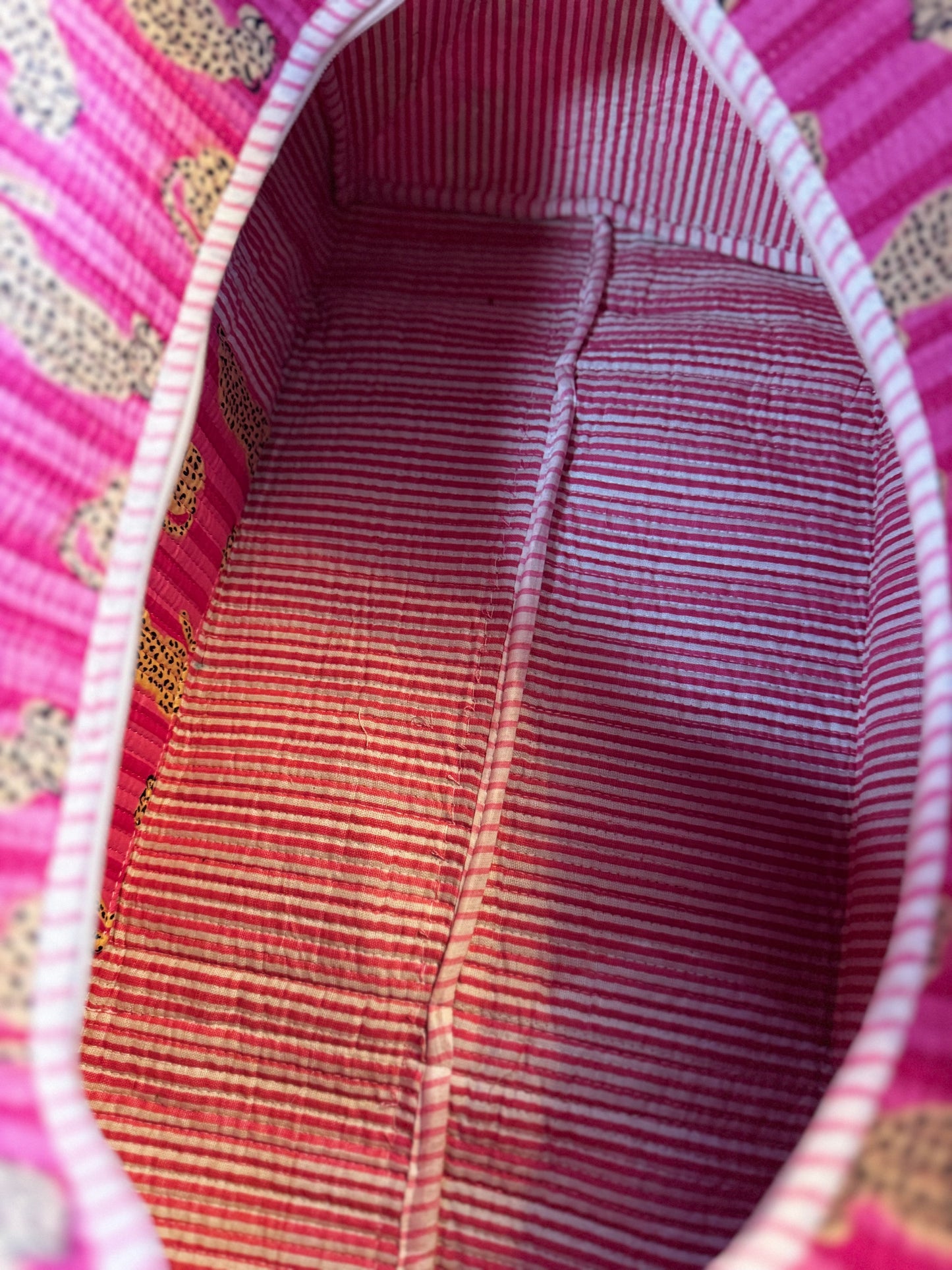 Hot Pink Leopard Print Quilted Duffel Bag – Handmade Animal Print Weekender Cotton Travel Bag