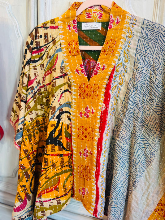 Handmade Kantha Poncho – Desert Muse | Unisex | 100% Cotton Boho Top